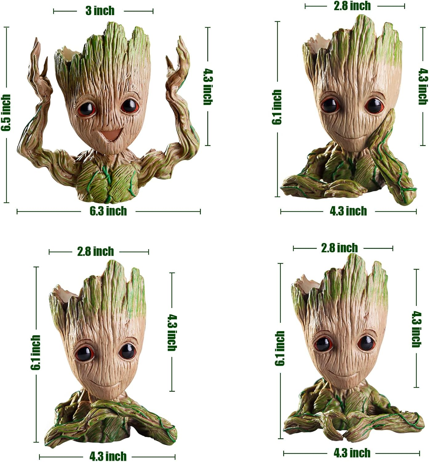 4 Styles Flowerpot Baby Groot Flower Pot Succulent Planter Pot Pencil Holder Office Party Ornament Christmas Birthday Gift (4 Styles) image number 5