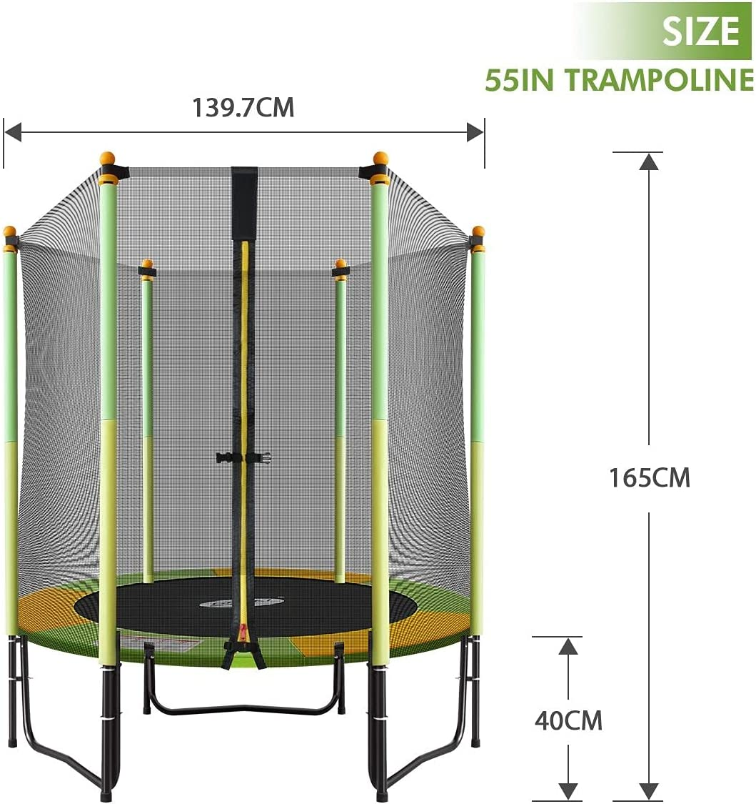 Genki 55" round Kids Mini Trampoline Indoor Outdoor Rebounder W/Safety Enclosure Net Children Jumping Toy image number 6