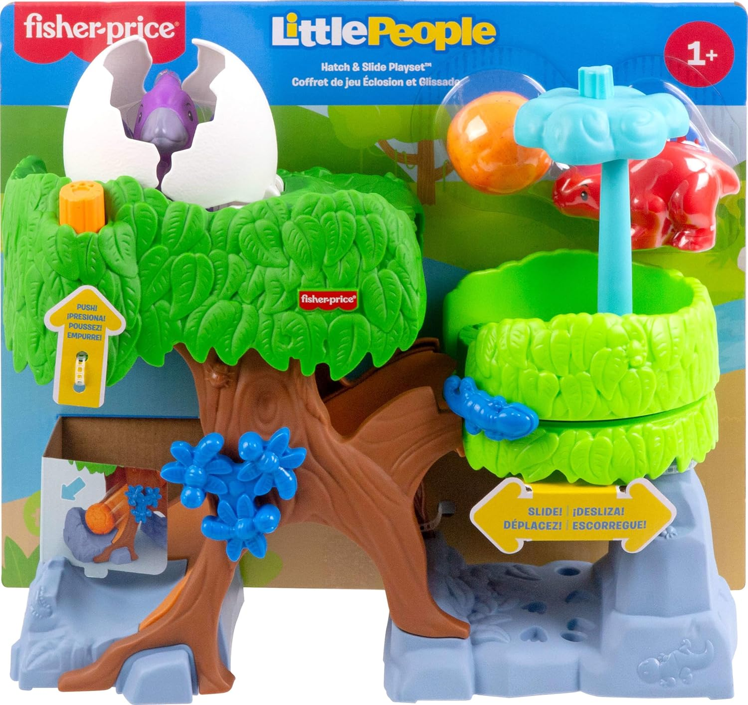Fisher-Price Little People Toddler Toy Dinosaur Hatch & Slide Playset with 2 Figures for Preschool Pretend Play Kids Ages 1+ Years image number 3