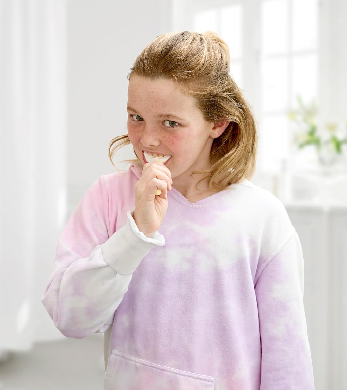 U Shaped Toothbrush for Kids 6-12 Years Old - Two Premium Soft Brushes with Travel Case - Sensory Rounded Head Makes Brushing Fun & Easy - 1 Purple, 1 Yellow image number 4