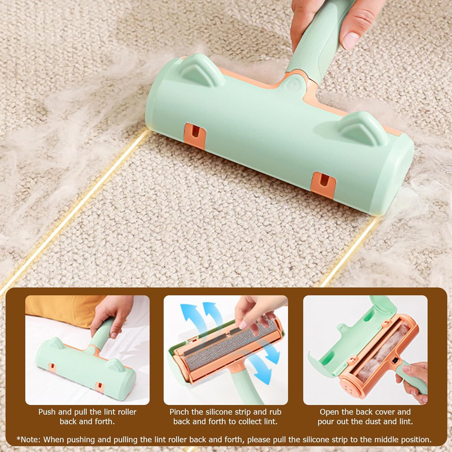 Pet Hair Remover Roller - Cat Hair Remover Brush Roller, Dog Fur Catcher, Reusable Self-Cleaning for Furniture, Laundry, Bedding, Carpet, Car Detailing, Clothes (Ear Model) image number 4
