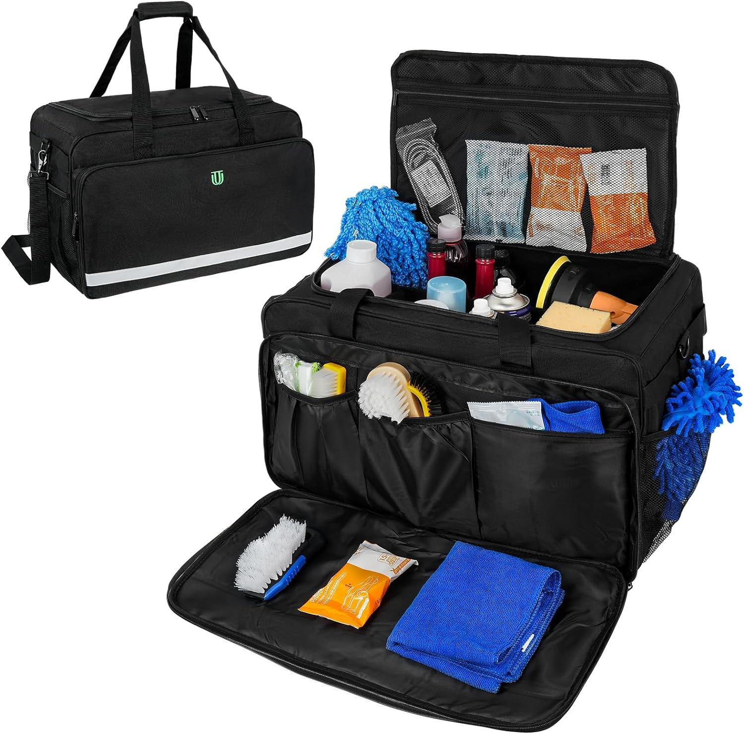 Jaffzora Extra Large Car Detailing Bag, Cleaning Caddy for Auto Detailing Supplies, Car Cleaning Storage Trunk Organizer for Polisher and Vehicle Wash Tools, Black&hellip;