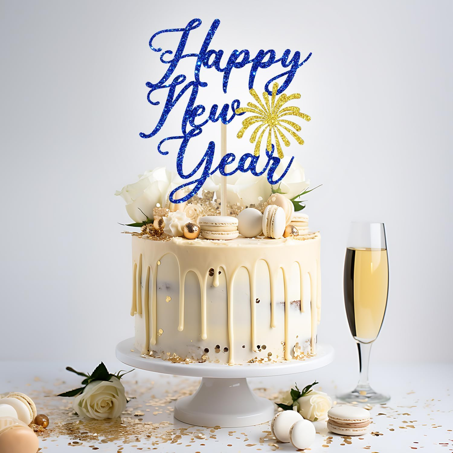 Happy New Year Cake Topper, 2025 Happy New Year Decorations, Hello 2025, Cheers 2025, New Years Eve Party Decorations Supplies, Blue Glitter image number 5