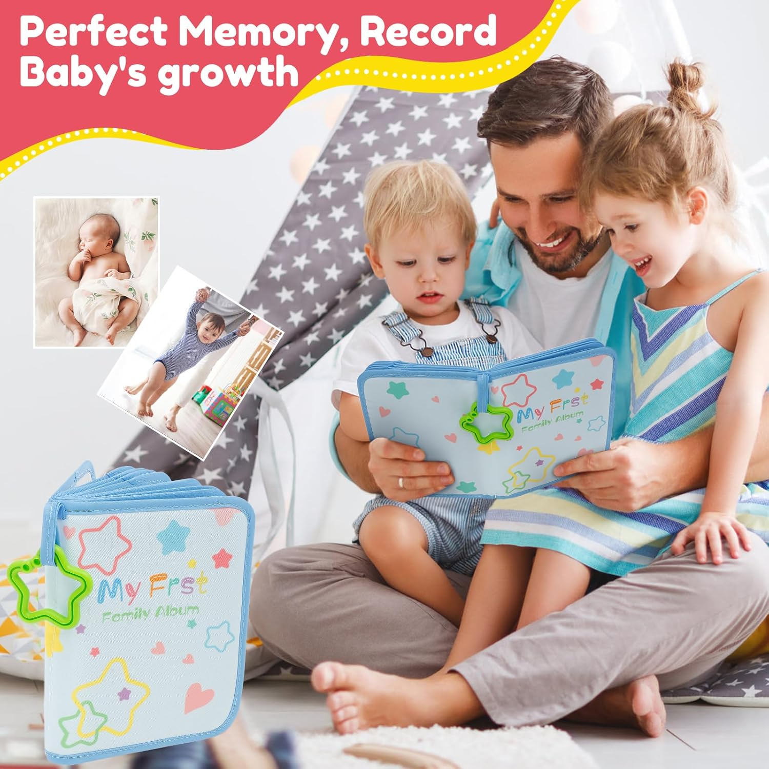 Baby Growth Memory Photo Book Soft Cloth Made with Hook and Safety Mirror Easy to Grasp for Babies and Children