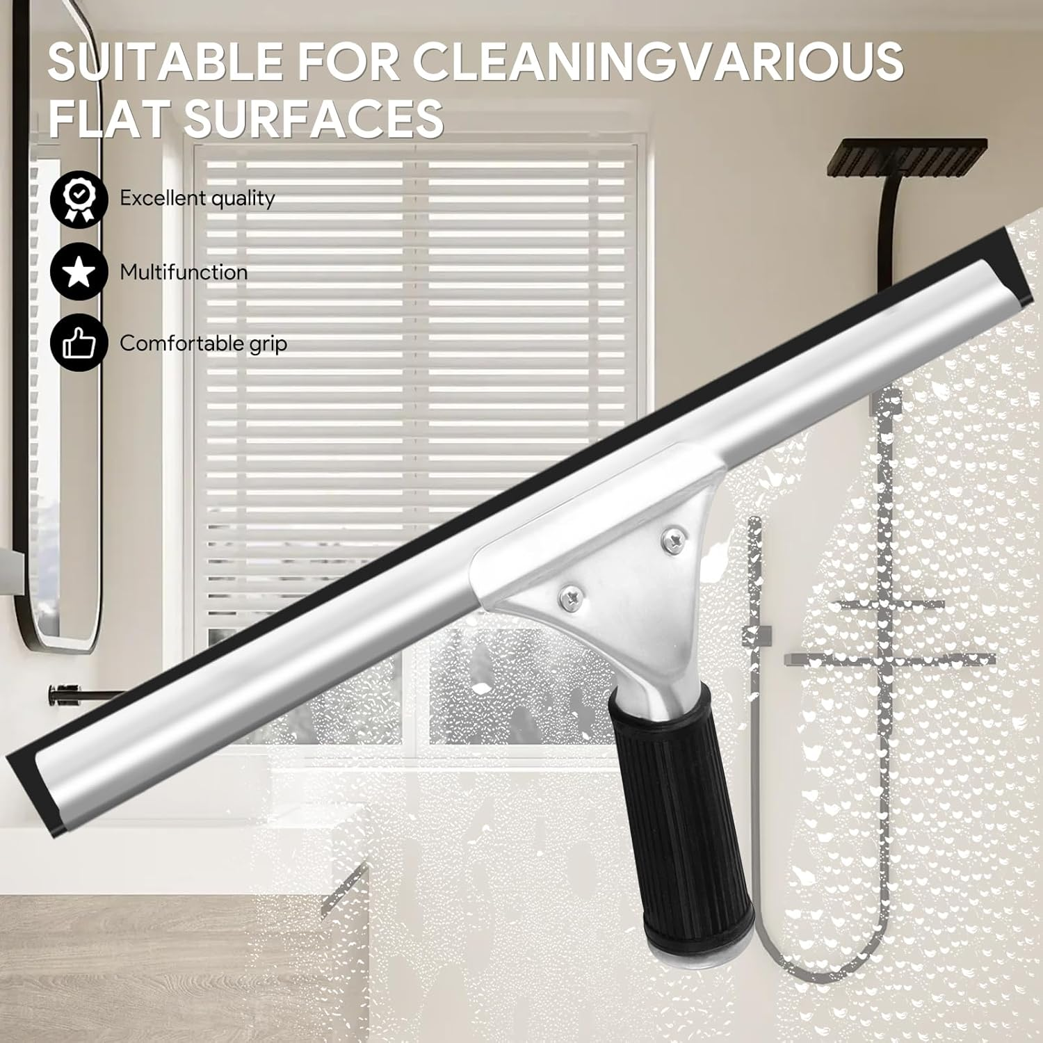 Professional Window Squeegee, 35 Cm Shower Squeegee, Stainless Steel Window Wiper with Rubber Lip, Window Cleaner, Window Cleaning for Shower, Bathroom, Mirror, Glass Cleaning, Tiles, Window Cleaning image number 1