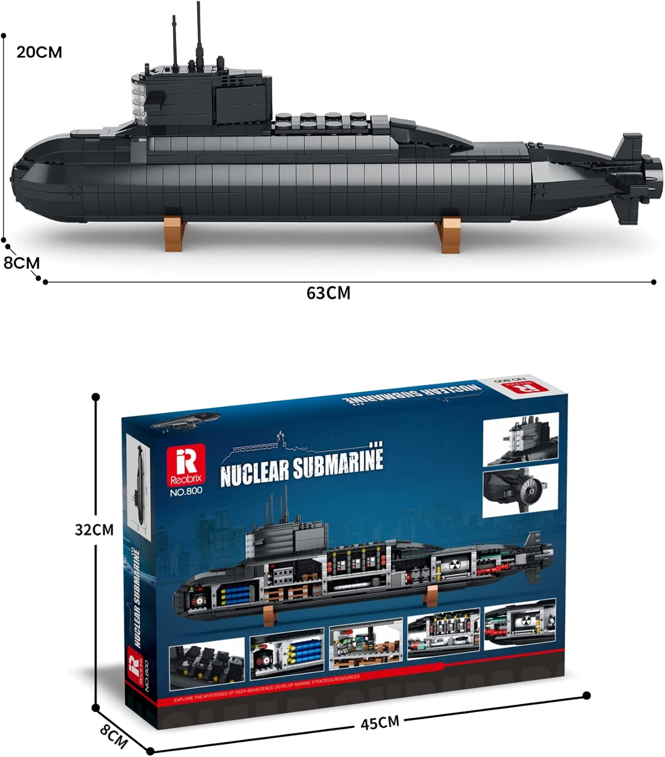 Reobrix 800 Nuclear Submarine Building Blocks Set, Military Submarine Model Construction Kit with Light, Battleship Building Toy for Display and Collectible, Compatible with , 1498 Pieces image number 6