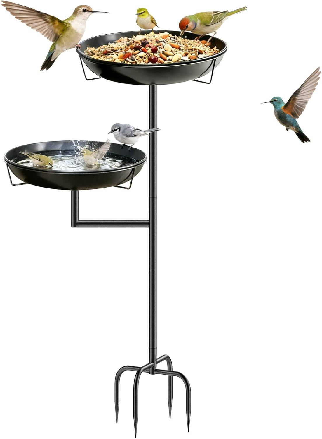 Freestanding Bird Feeder for Outside, Removable Metal Bird Bath with Double Bowls for Outdoors Garden Backyard Patio Yard Lawn Decor image number 4