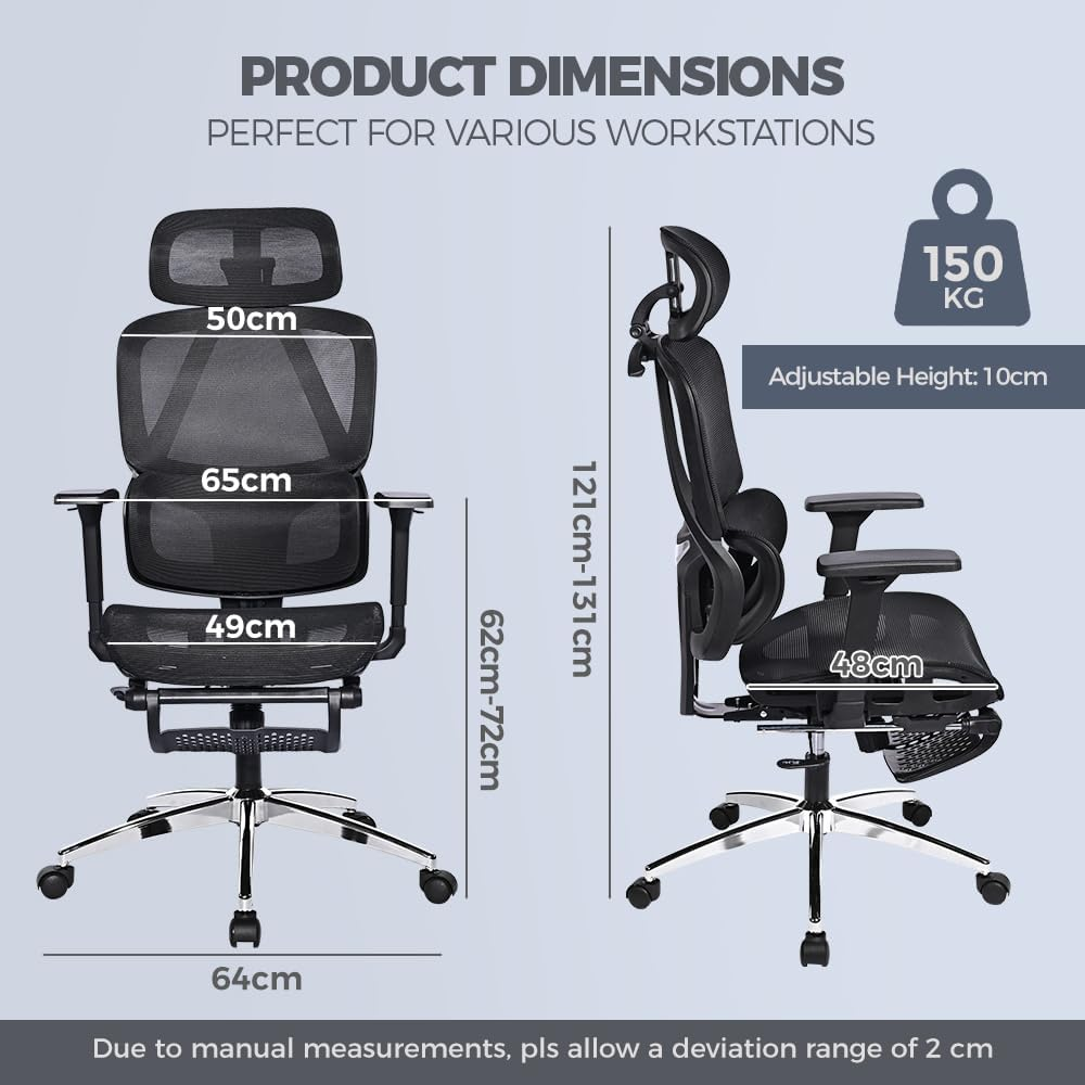 Furb Ergonomic Office Chair, High Desk Chair with 3D Adjustable Armrest Steel Base Lumbar Support for Executive/Computer Desk/Task Work, Black image number 5