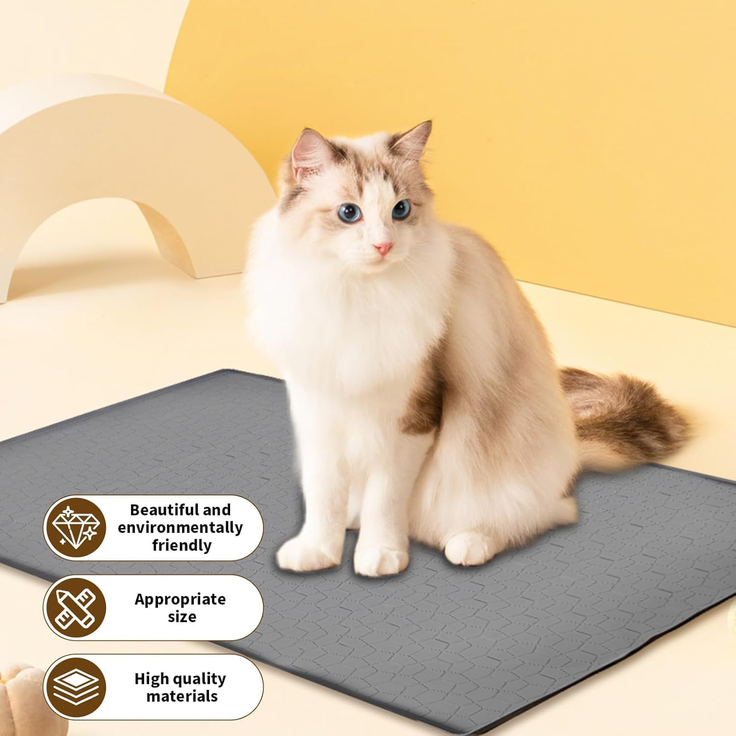 34X22Inches Cat Litter Mat, Heavy-Duty Waterproof Litter Trapping Mat, Non-Slip Scatter Control Trapping Mat for Litter Box, Easy to Clean (Gray) ﻿