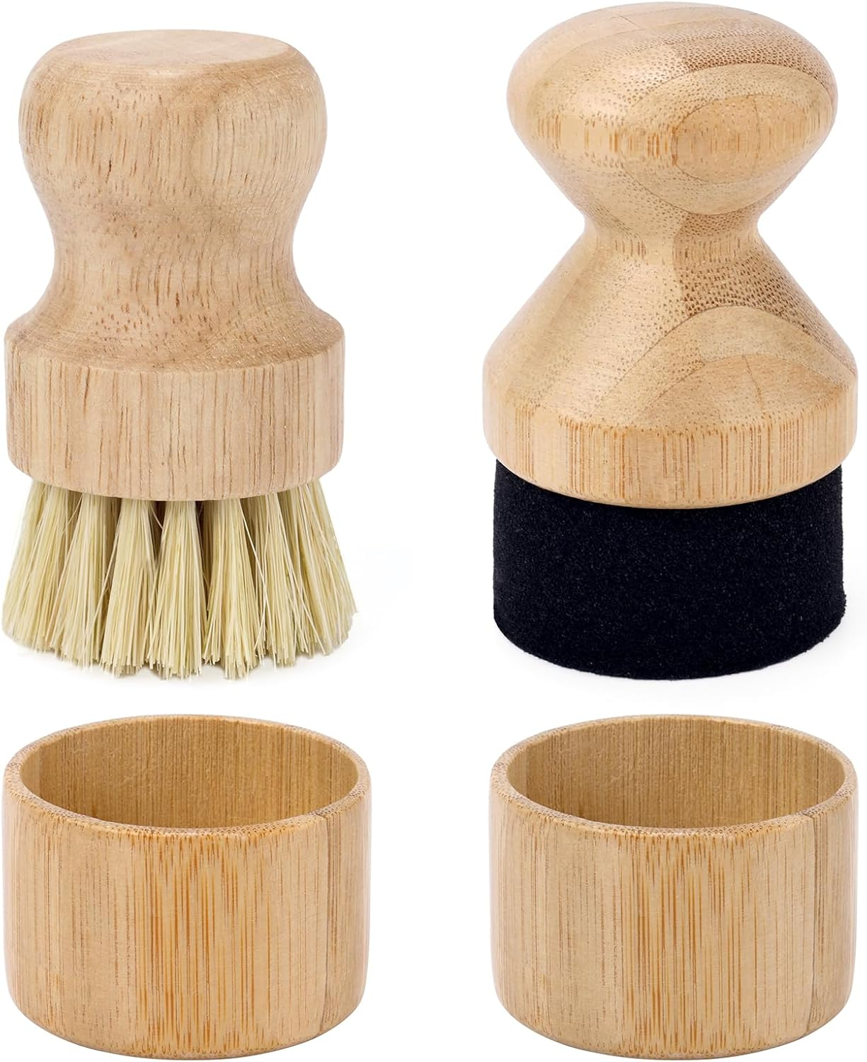 Cutting Board Oil Wax Applicator & Scrubbing Brush, Wood with Sisal Fibers and Sponge Mineral Oil Wax Applicator with Lid for Wooden Butcher Blocks Spatulas Spoons Kitchenware image number 3