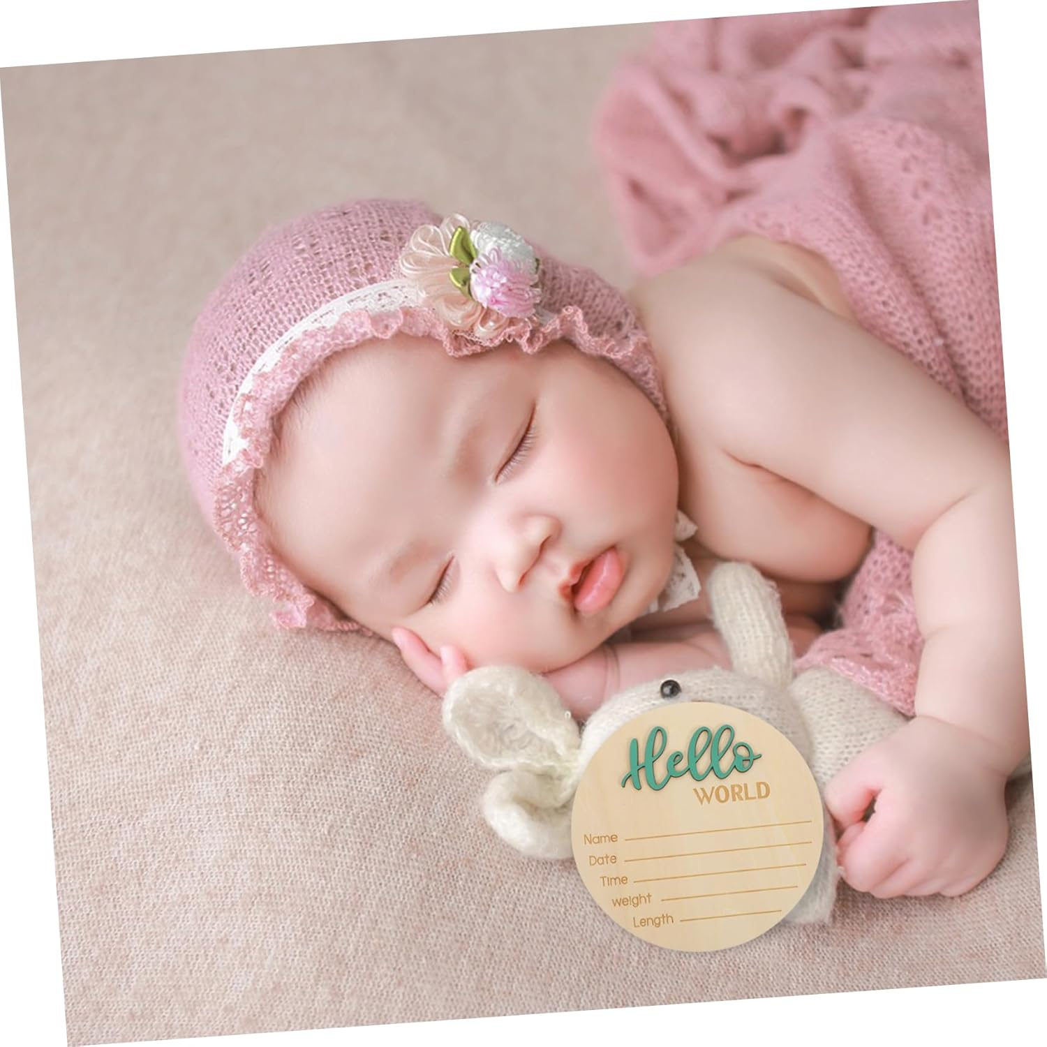 Beaupretty Newborn Name Sign Wooden Birth Announcement Prop round Shape Photography Decor for Shower Simple Design for Recording Name Weight image number 6