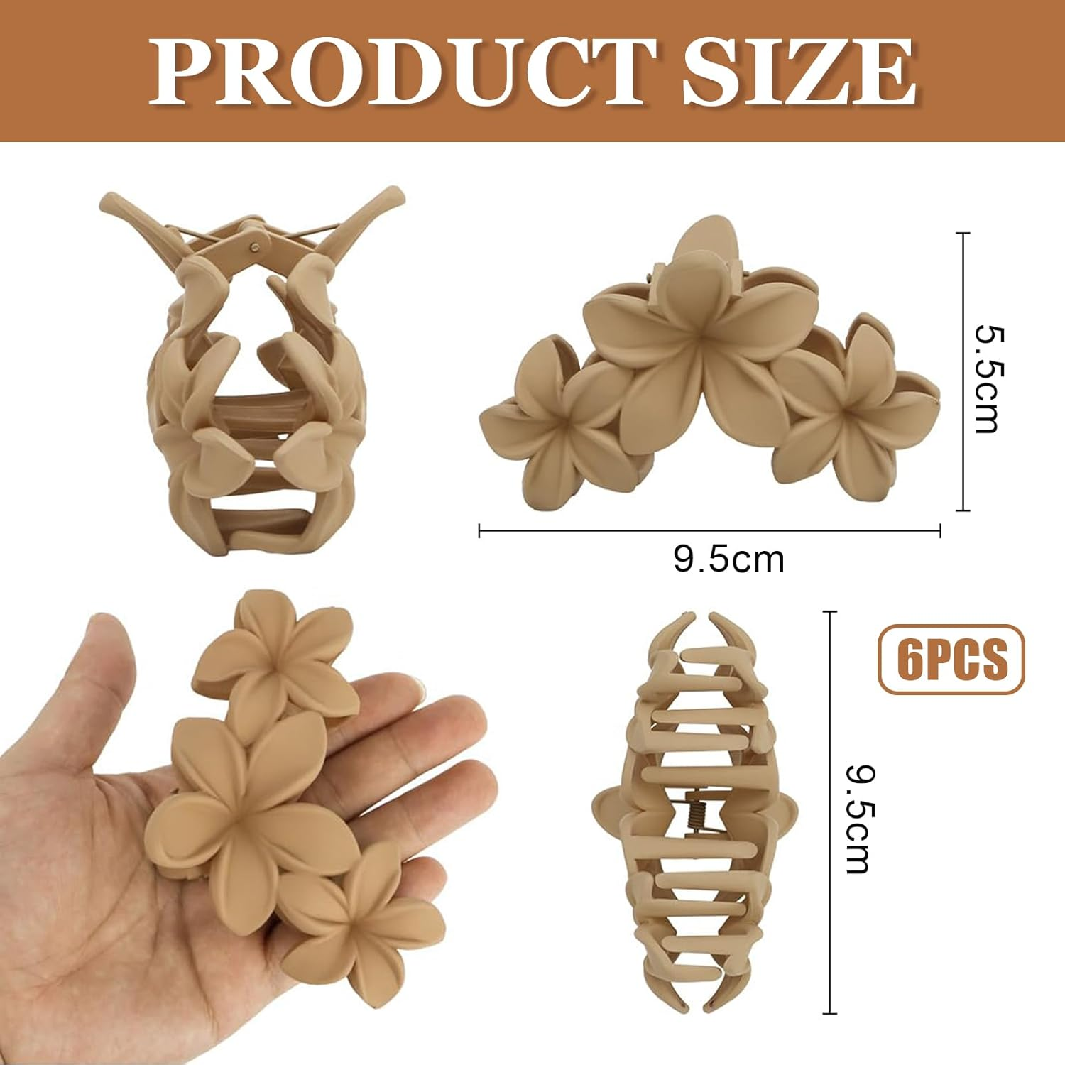 Mitdir Pack of 6 Flower Hair Clips Large Hair Clips Matte Hair Clips for Women Hawaiian Hair Flower Clip Strong Hold Hair Claws 10 Cm Hair Clips for Thick Hair image number 4