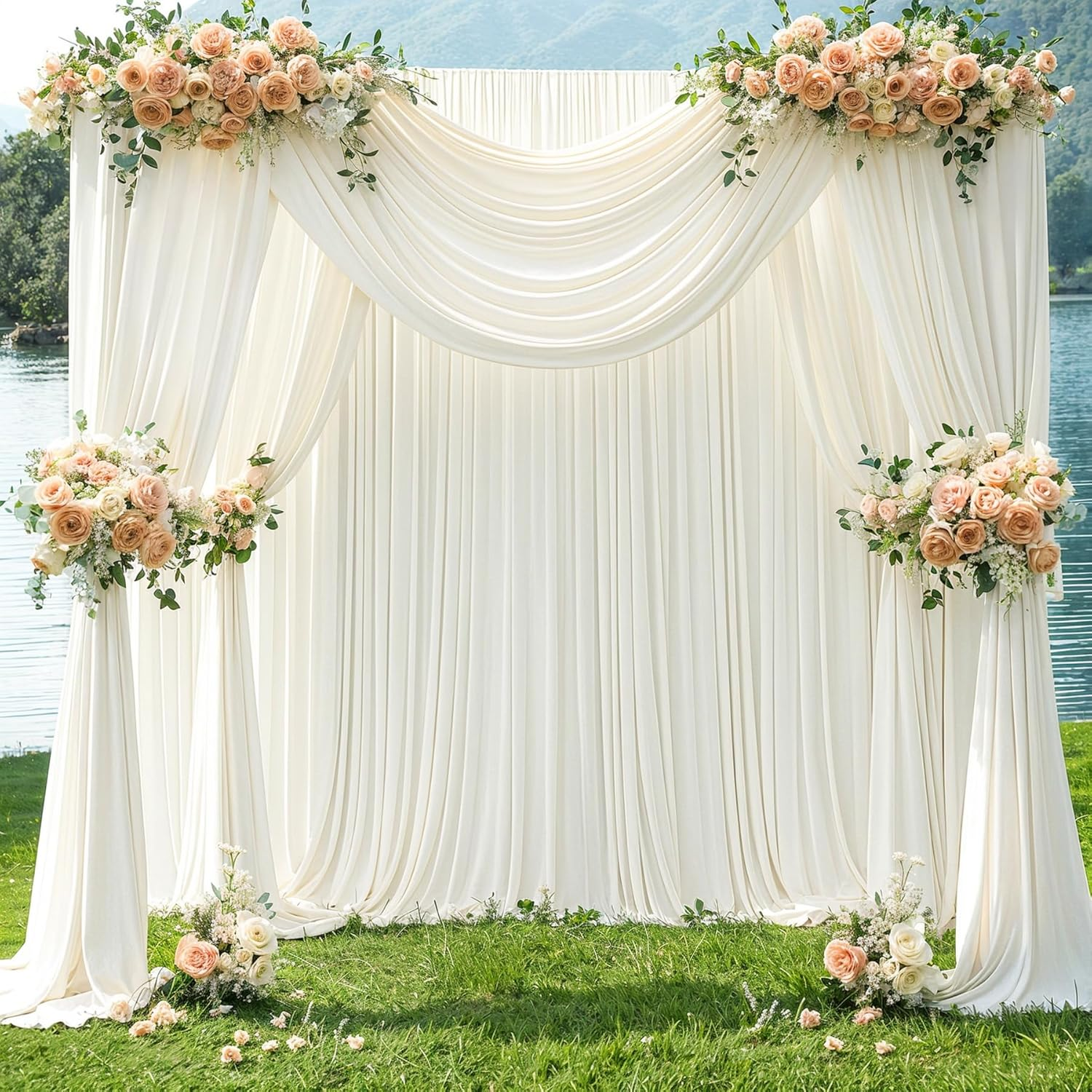 Ivory Backdrop Curtain for Wedding Parties Wrinkle Free Ivory Photo Curtains Backdrop Drapes Fabric Decoration for Baby Shower Photoshoot 5Ft X 7Ft,2 Panels image number 5