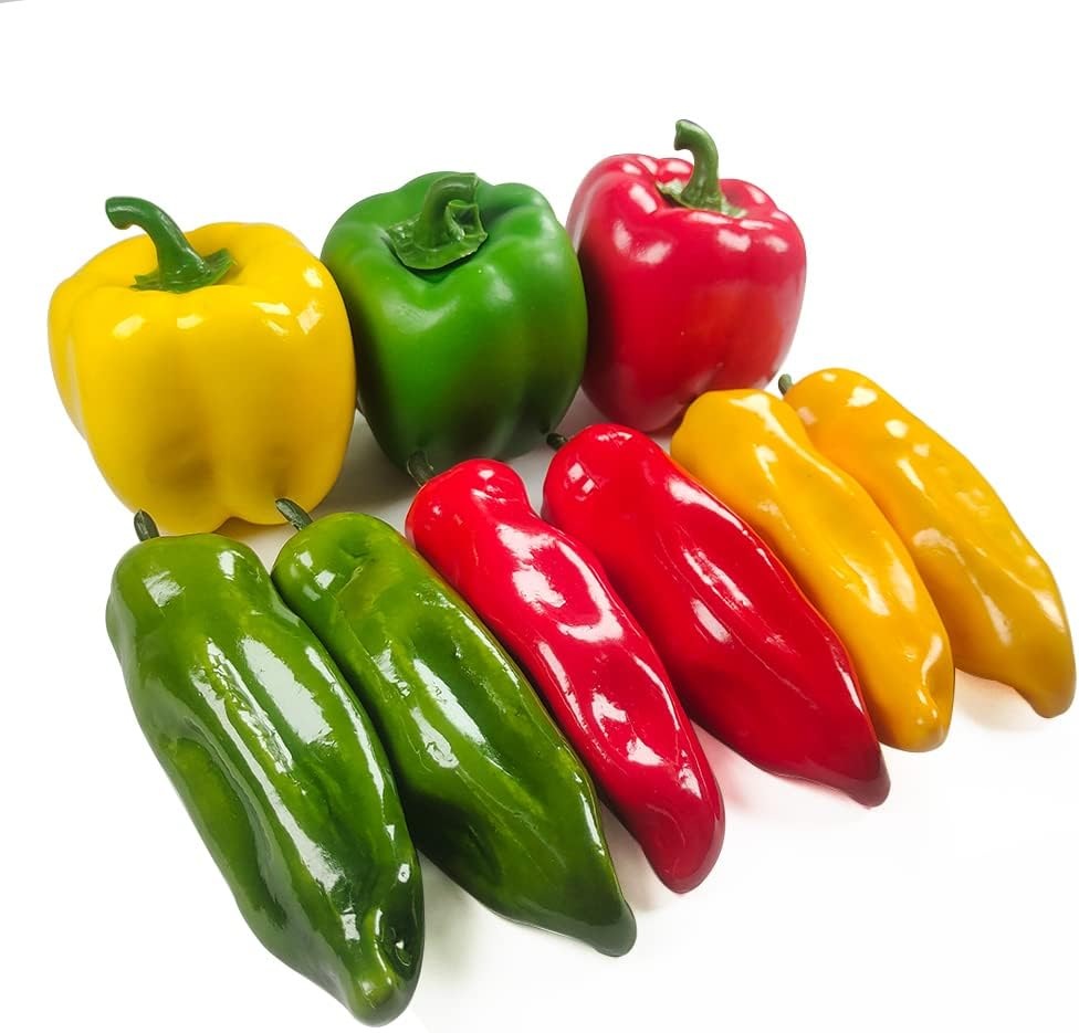 9 Pcs Artificial Bell Pepper Fake Chili Pepper Lifelike Fake Vegetable Colorful Pepper for Home Kitchen Decoration Props Artificial Mixed Pepper Set image number 2
