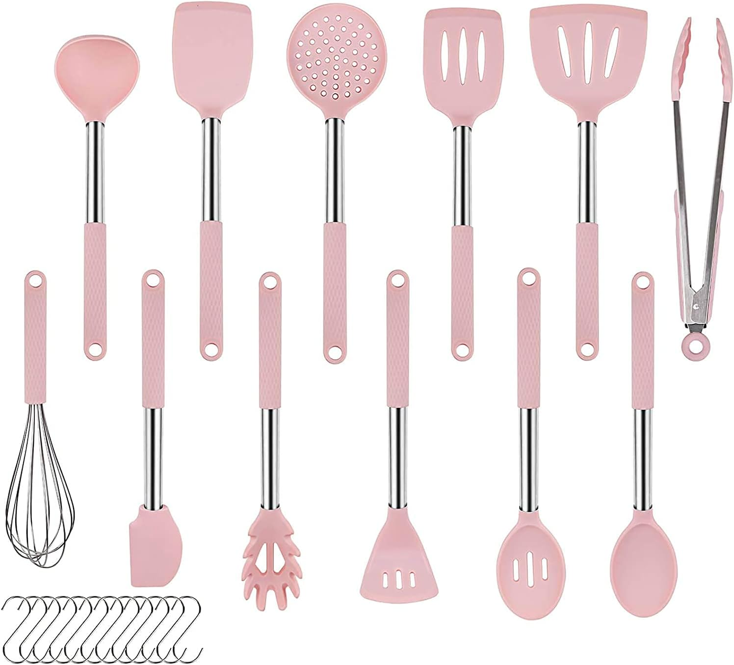 Rorence Kitchen Utensil Cooking Utensil Set for Baking Mixing: 12 Pieces Kitchen Gadgets Non-Stick & Heat Resistance Silicon and Stainless Steel Handles (Utensil Holder Not Included) - Pink - Blue image number 5