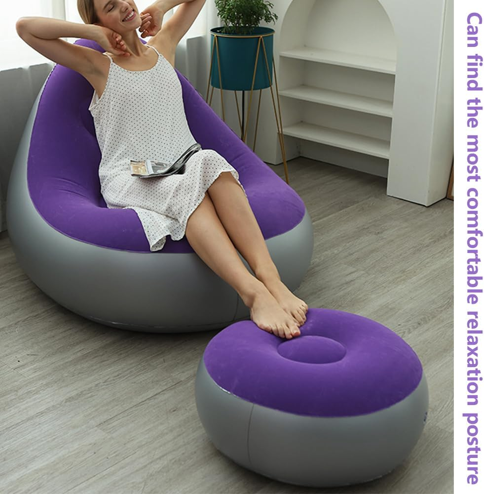 Inflatable Chair with Foot Stool,Inflatable Sofa Chair with Air Pump,Ultra Soft Lazy Sofa,Foldable Couch,Reclining Lounger, for Beach,Party,Living Room (Purple) image number 5