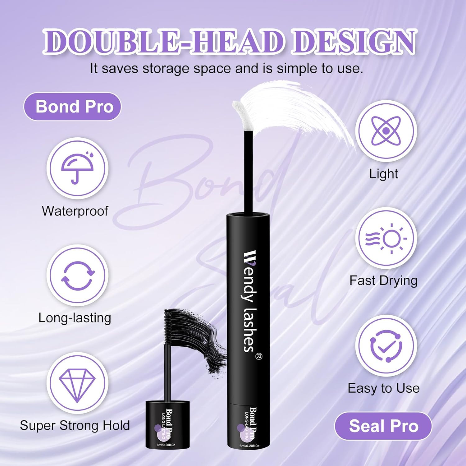 Wendy Lash Bond and Seal 12ML Black Cluster Lash Glue Lightweight Eyelash Glue Waterproof Long-Lasting for Personal Makeup Use at Home(Bond-6Ml,Seal-6Ml) image number 1