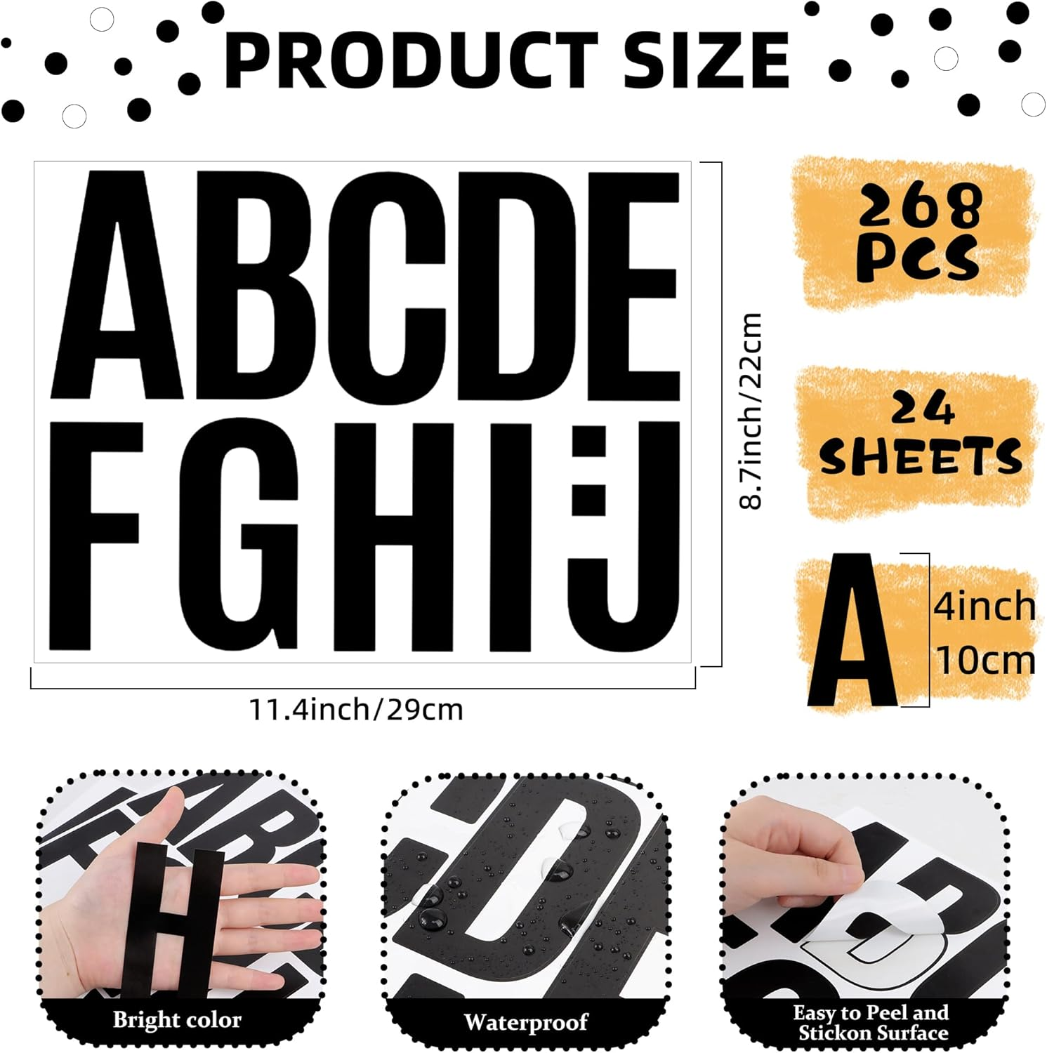 24 Sheets Letter Stickers Bulletin Board Letters Large 4 Inch Vinyl Alphabet Stickers Big ABC Numbers Peel and Stick for Poster Board Classroom Mailbox Crafts Window Door Decoration (Black)