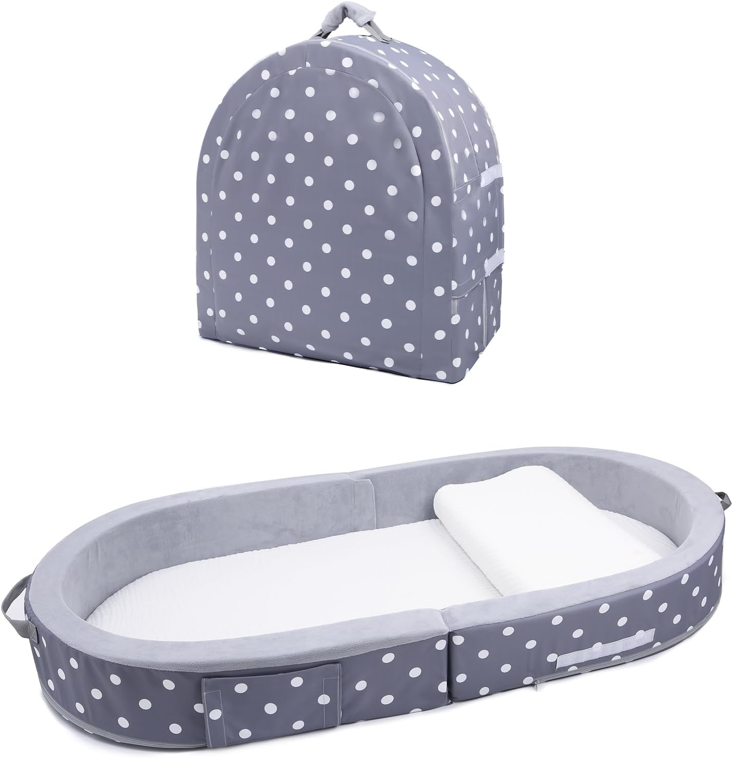 Mooedcoe Foldable Toddler Floor Bed with Sides, Folding Toddler Bed for Travel Kid Foam Sleeping Cot (Round, Dot) image number 6