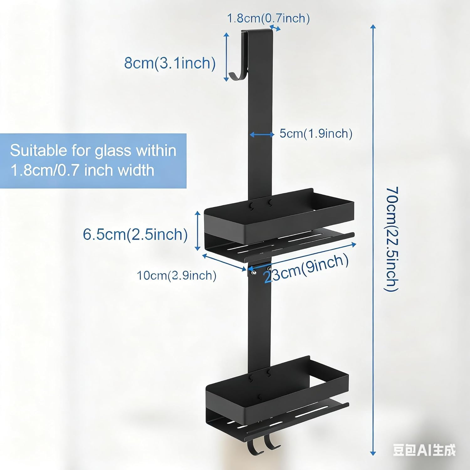 Hiendure Shower Caddy over Door Black - 2 Tier Haning Shower Caddy Shelf Rack, Stainless Steel Shower Organizer No Drilling Bath Shower Storage - Black image number 6