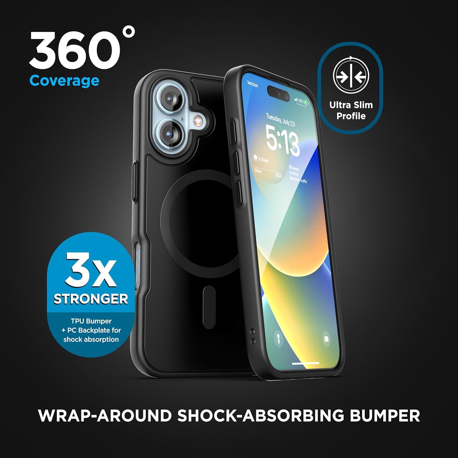 Encased Slimshield for Iphone 16 Case with Card Holder, (Compatible with Magsafe) Detachable Magnetic Wallet and Phone Cover - for Men (Black)