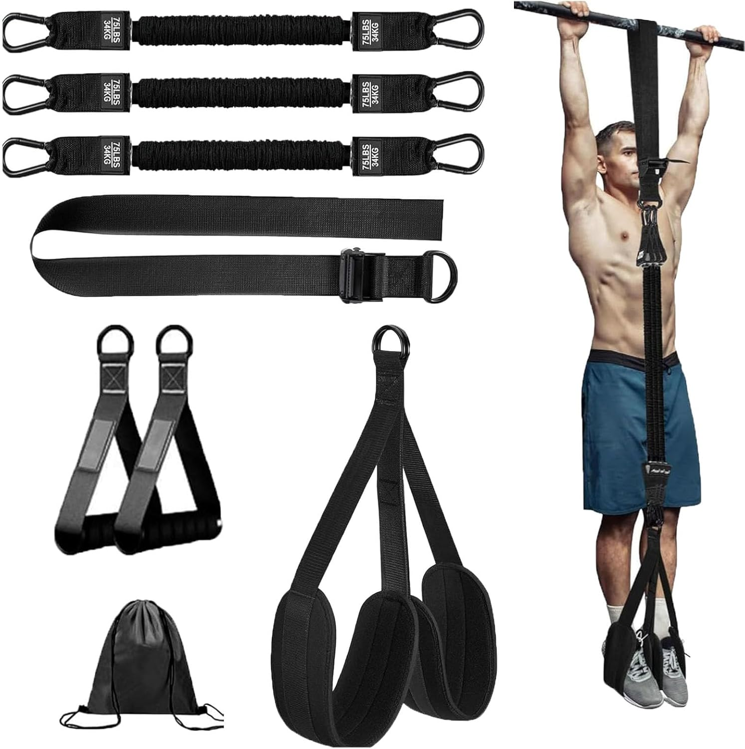 Heavy Duty Pull up Workout Band, Pull up Assistance Bands with Feet/Knee Rest, Adjustable Pull up Assistance Band, Home Gym Fitness Exercise Strength Training for Body Stretching