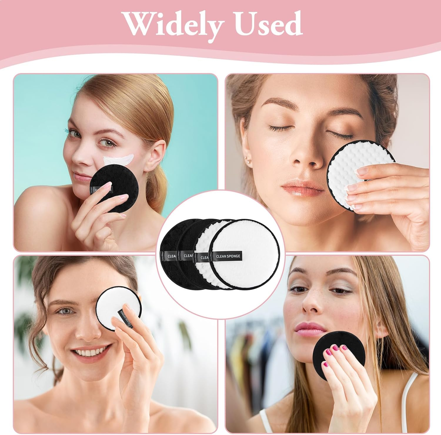 4 Pcs Reusable Makeup Remover Pads - 12Cm Eco-Friendly Microfiber Cleansing Cloths for All Skin Types - Gentle Makeup Eraser for Eye Makeup, Foundation & Lipstick (2 Colors & 2 Styles) image number 3
