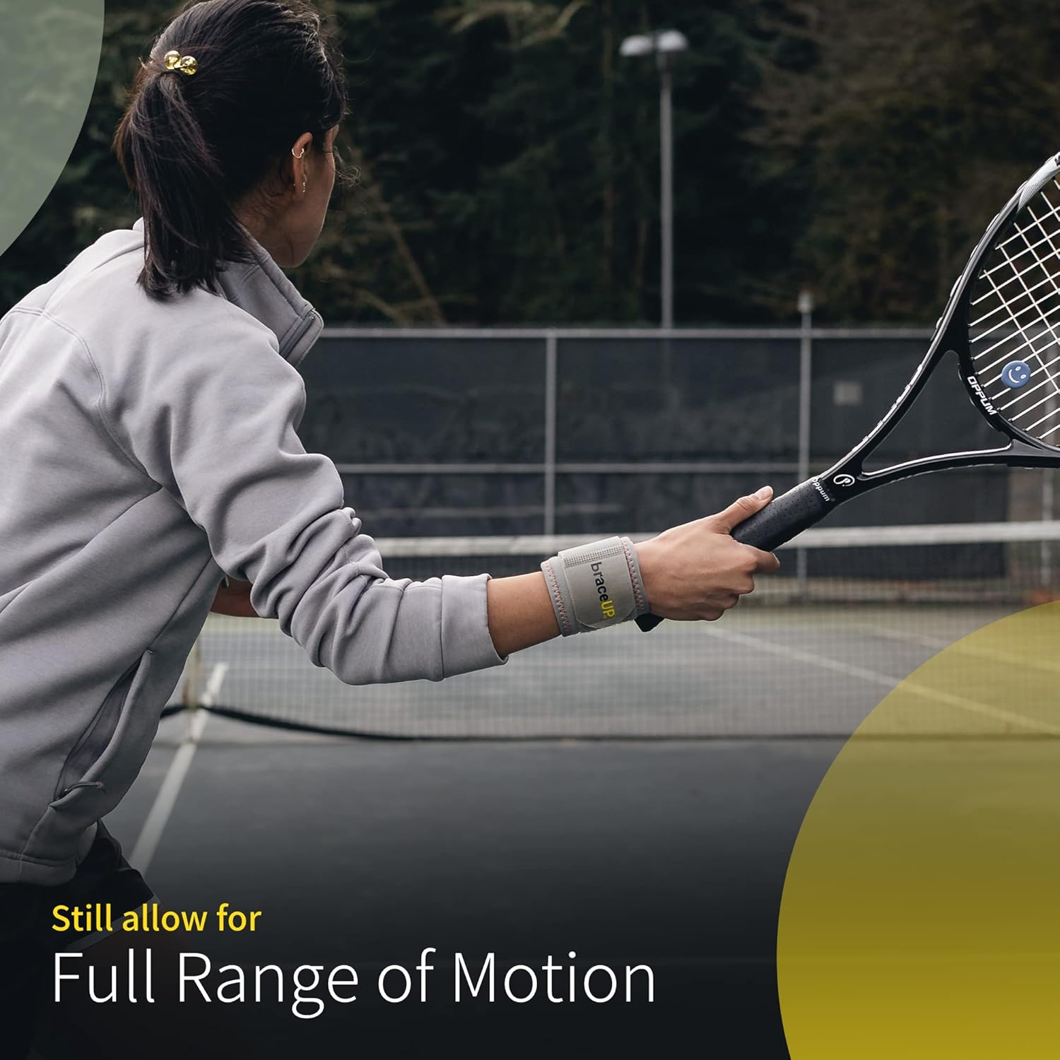 Braceup Wrist Compression Strap - Wrists Wrap, Wrist Band, Brace for Tendonitis, Tennis, Gym, Workout, One Size Adjustable (Black), 1 PC image number 2