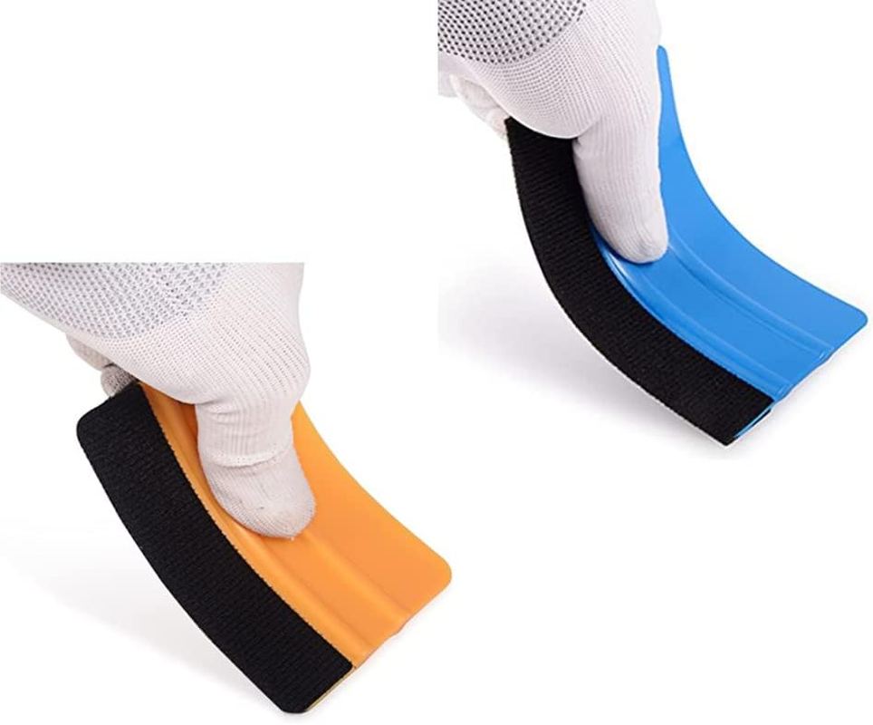 CAASFOOY 10 Pcs Felt Tipped Squeegee.Car Squeegee Soft Felt Edge Sticker Ruber Vinyl Applicator Decal Wrap Scraper(Blue, Bright Yellow) image number 2