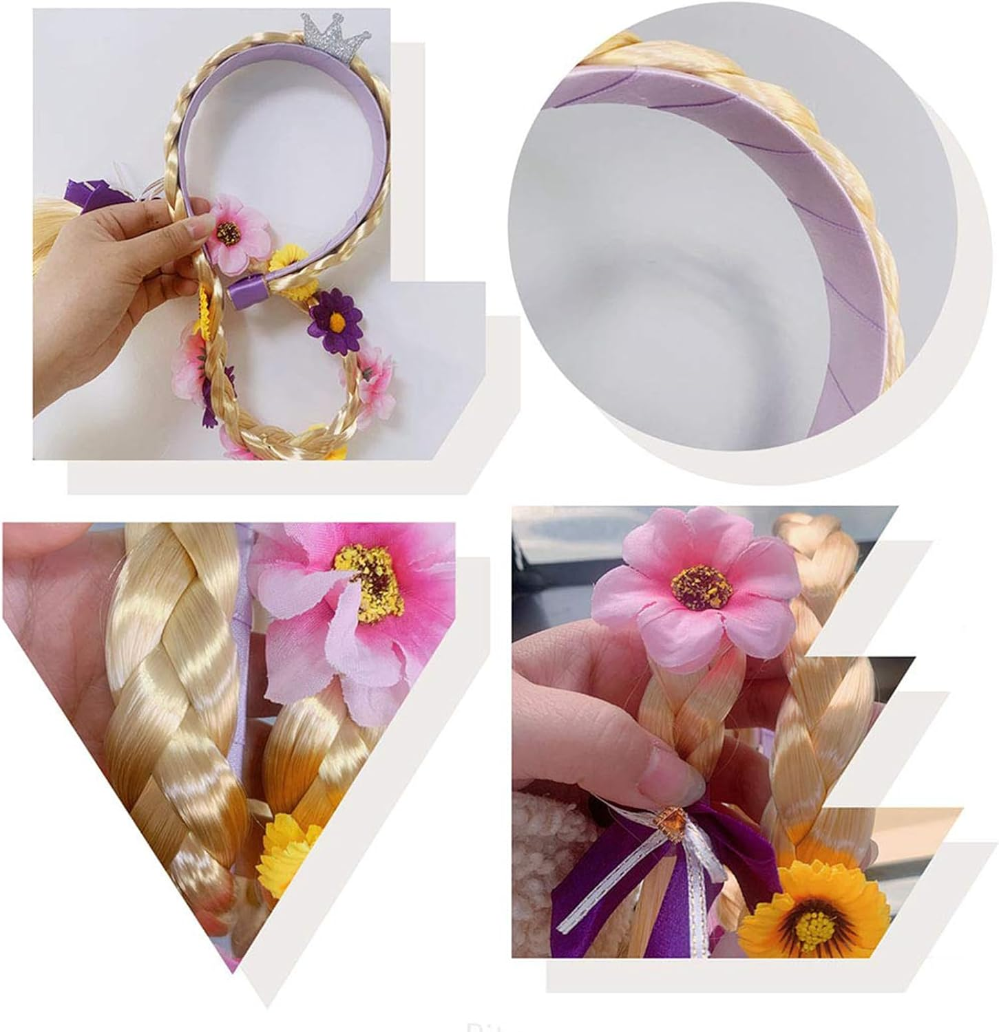 Tatibana Princess Dress up Wigs, Princess Rapunzel Long Braided Wig Headbands with Tiara Flowers Adorn for Girls Costume Accessories, 29 Inch image number 5