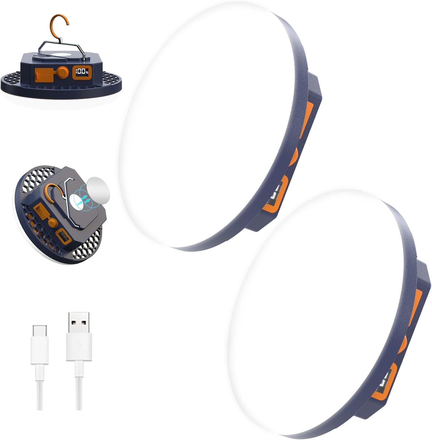 2Pcs 10000Mah Rechargeable 3000LM Tent Light Camping Light, 6500K 24Hours Long Play Time , Outdoor Night Market Light Night Fishing Light Emergency Lights for Hurricane Tsunami Disasters(30W(2Pcs)) image number 3