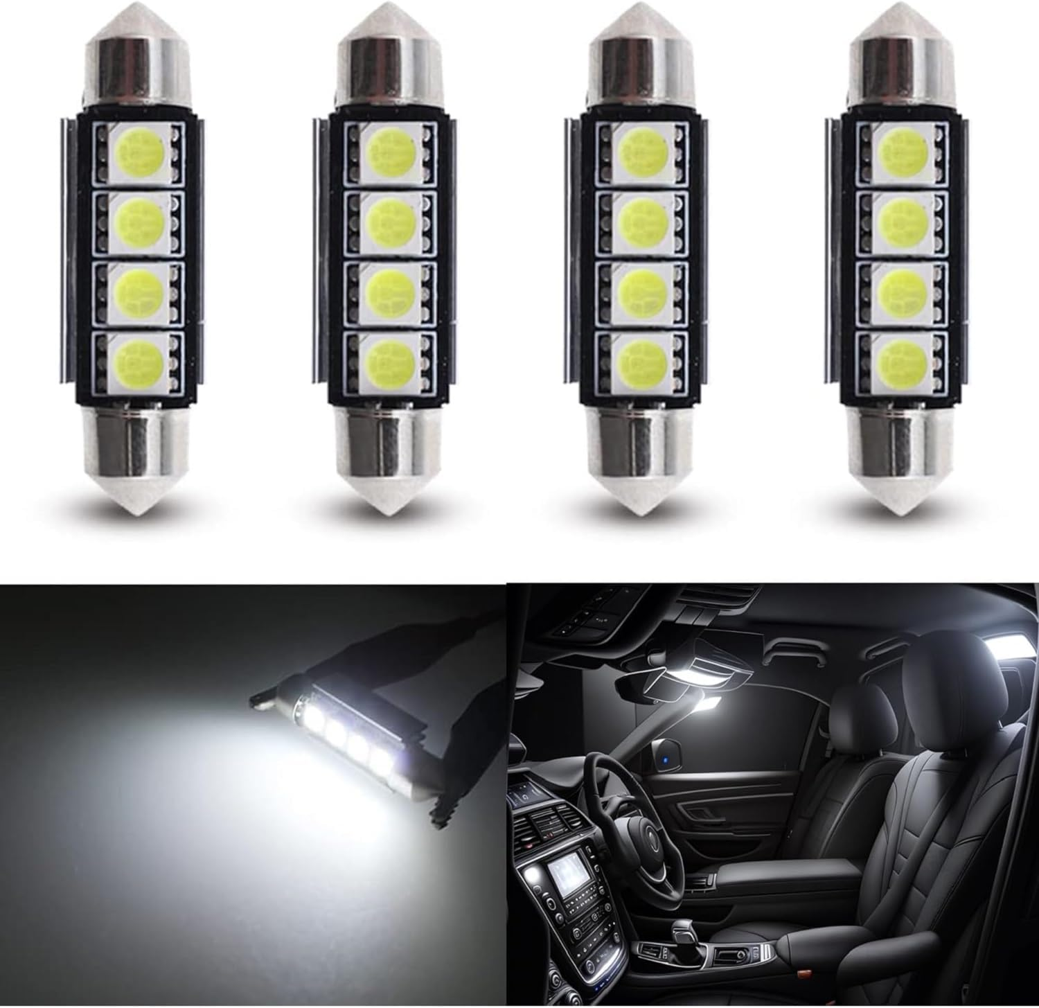 HOCOLO 4X Autobulbs Festoon C5W Led Bulbs 39Mm 6000K Xenon White Light 4-SMD 5730 for Car Interior Light Dome License Number Plate Side Door Map Courtesy Footwell Lamps (39MM 4-SMD Decoder) image number 5