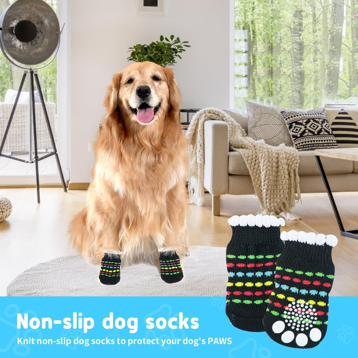 3 Pairs of Dog Socks Non-Slip Socks for Dogs Socks Dog Pack of 12 (S+M+L) Paw Protection Dog Shoes Indoor Stopper Socks Cats Non-Slip Socks Pet Paw Protection, Black image number 1