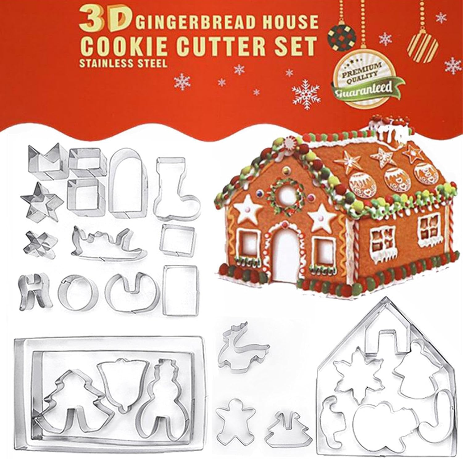 Gingerbread House Cookie Cutter, Cartoon Cookie Shapes for Winter Holiday - Cartoon Festival Cookie Molds Kitchen Baking Tool for Winter Christmas Home Party Supply Jeciy-Au image number 6
