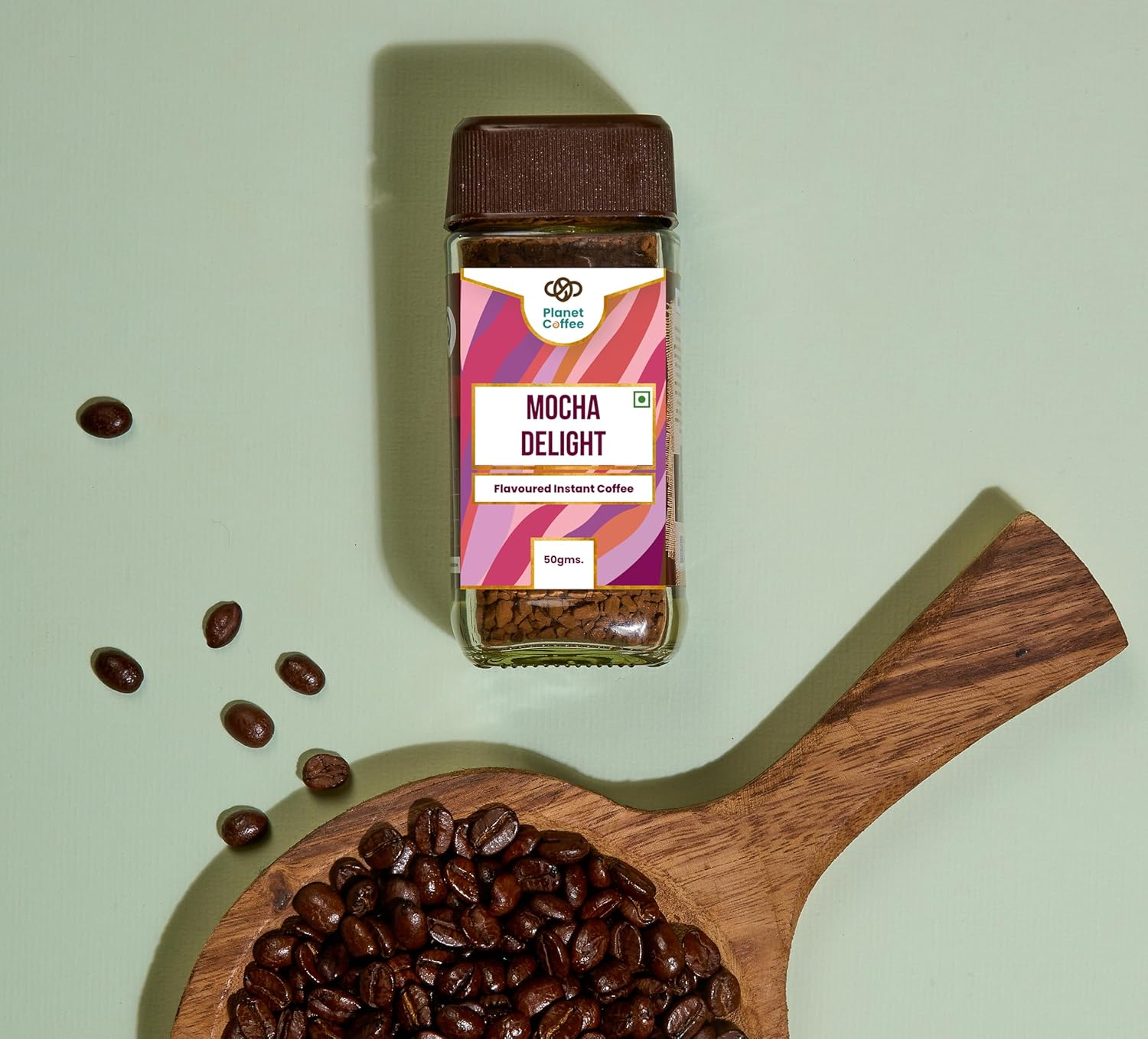 Planet Coffee&reg; | Mocha DELIGHT Coffee | 1.76 Ounces (50 Gms) Jar | Pure Arabica | Freeze-Dried Instant Coffee | No Added Sugar | Makes 25 Cups | Medium Roast | Flavoured Coffee image number 3