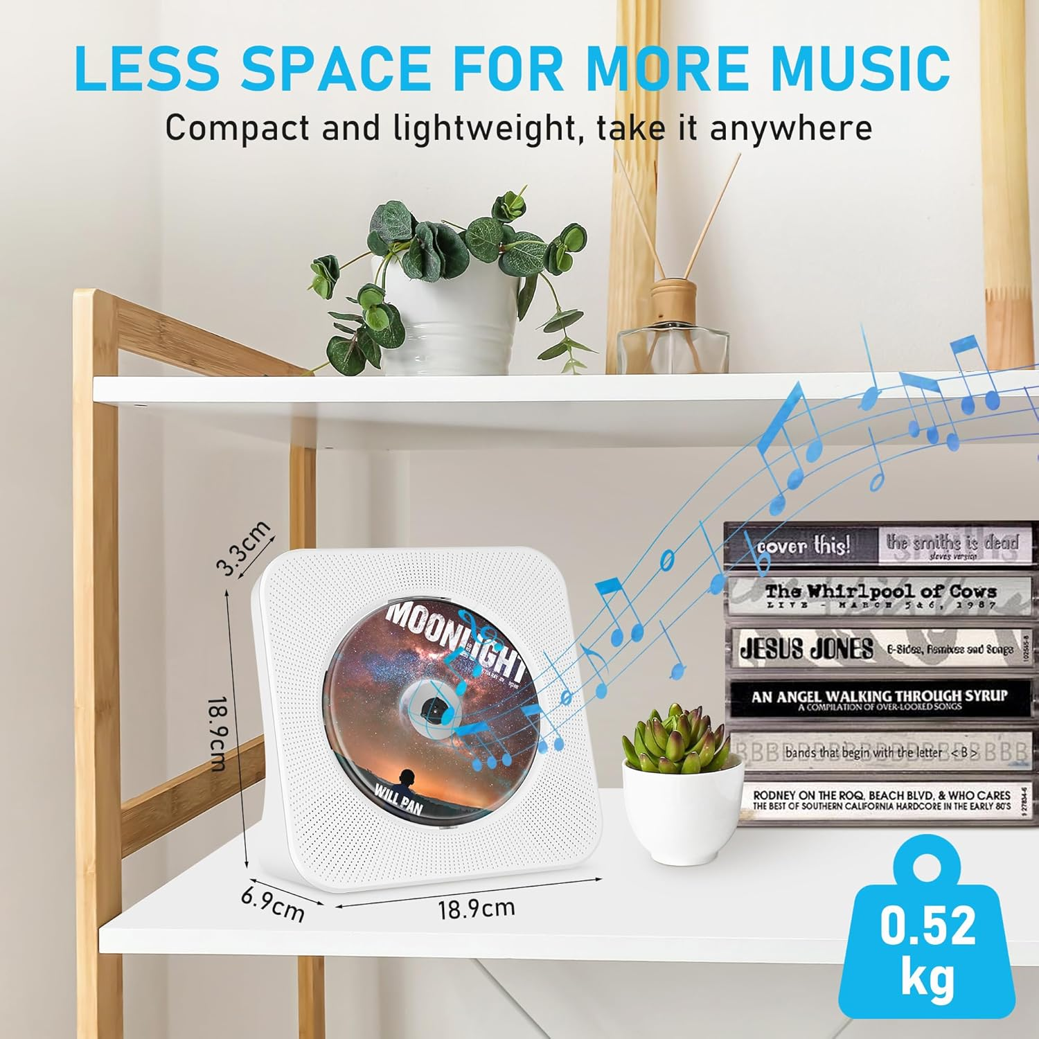 Portable CD Player with 4000Mah Battery Rechargeable, Support Bluetooth, FM Radio, USB Port, AUX In/Output, Timer, Remote, Hifi CD Music Player with Speakers for Home SHIWAKOTO image number 3