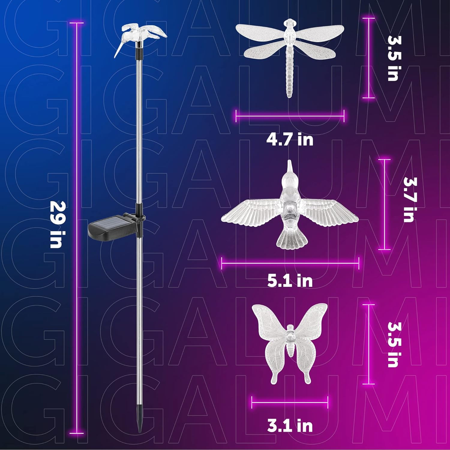 GIGALUMI Solar Garden Lights Outdoor - 3 Pack Solar Stake Lights Multi-Color Changing LED Garden Lights Premium Butterfly Decorative Lights for Path Yard Lawn Patio.
