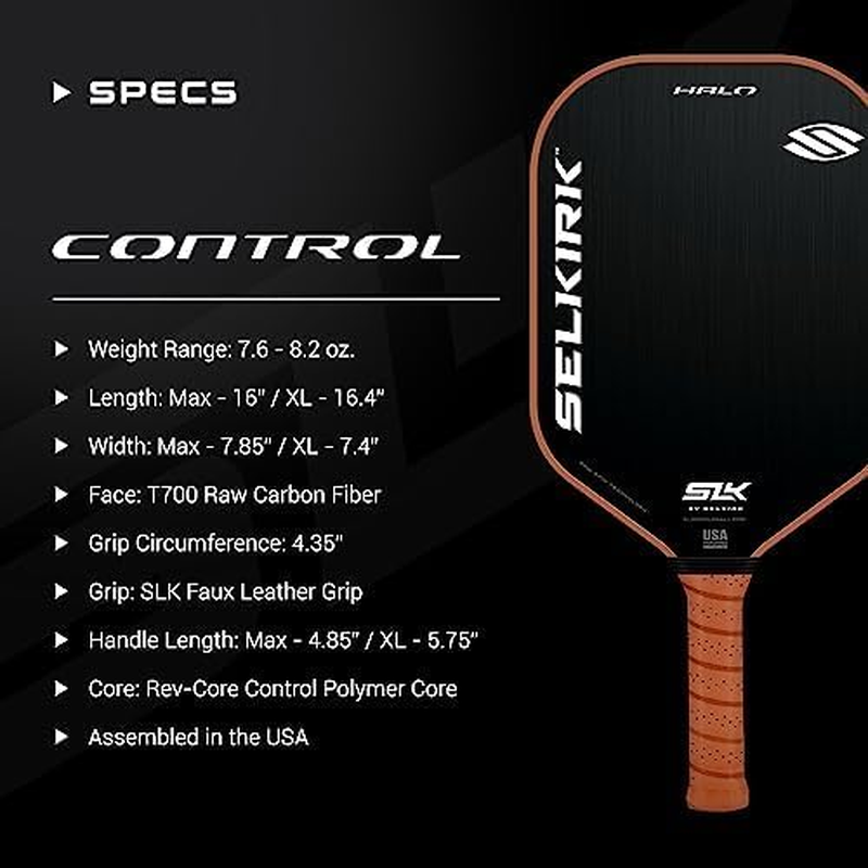 Selkirk SLK Halo Pickleball Paddle | Raw Carbon Fiber Pickleball Paddle with a Rev-Core Power Polymer Core | Pickleball Rackets Made in the USA | the Pickleball Paddle Designed for Ultimate Spin & Consistency image number 2