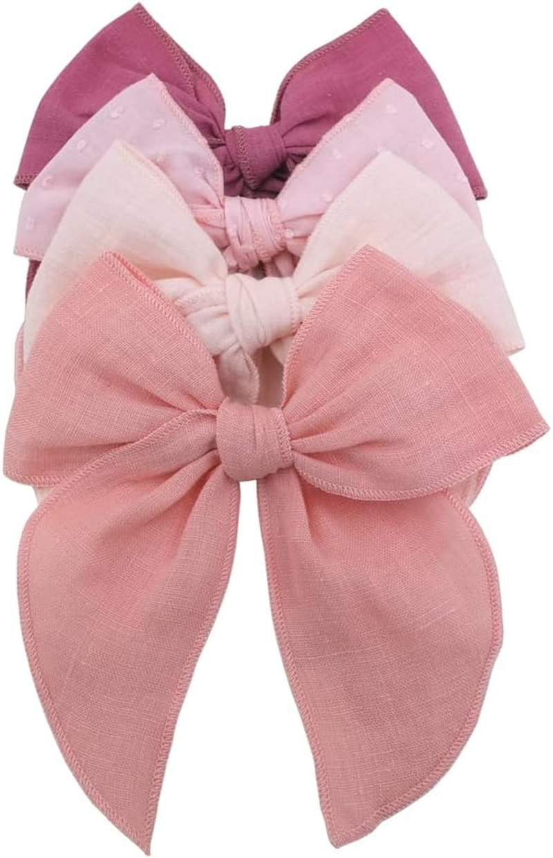 Pack of 4 Gorgeous Fable Bow Hair Clips for Girls Women Linen Hair Bow Alligator Clips Toddler Baby Mom Young Girl Hair Accessories (Antique Natural)