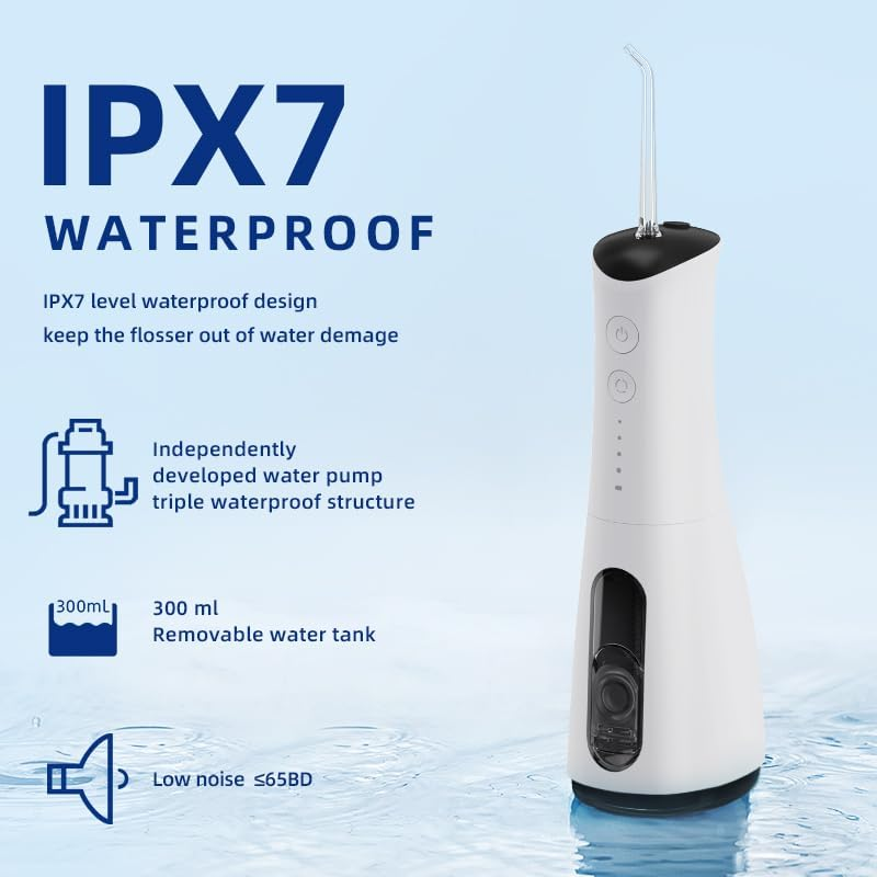 Water Dental Flosser, Cordless Oral Irrigator for Teeth, Gum, Braces Deep Cleaning, 5 Tips, 4 Modes, 300ML Rechargeable Water Dental Flosser, IPX7 Waterproof, Portable Design for Home Travel image number 5