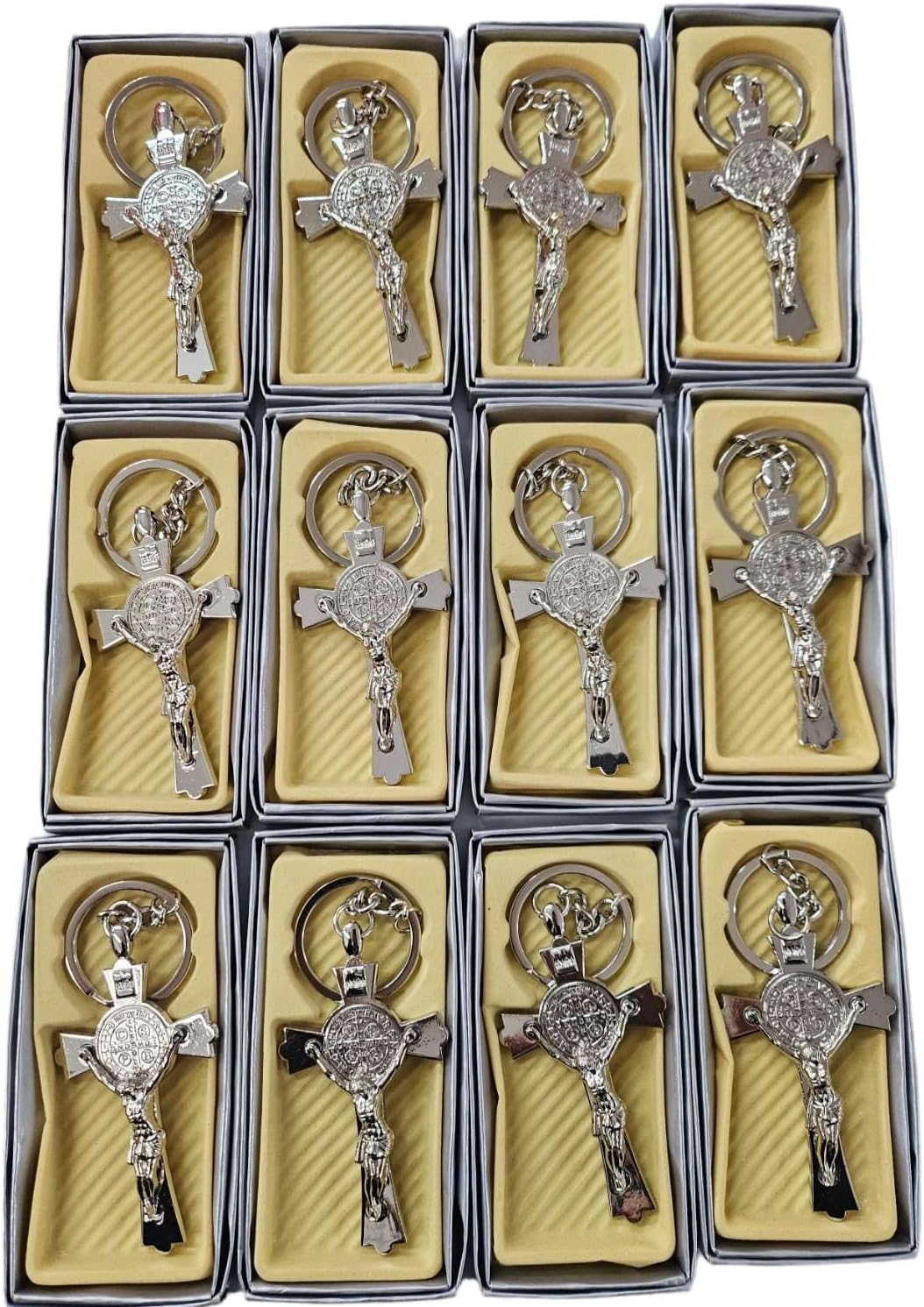 Set of 12 3D Cross Keychain with Gift Box/Party Favor/Baptism Gift Favor/Christening Favor/Cross Charm/Religious Favor