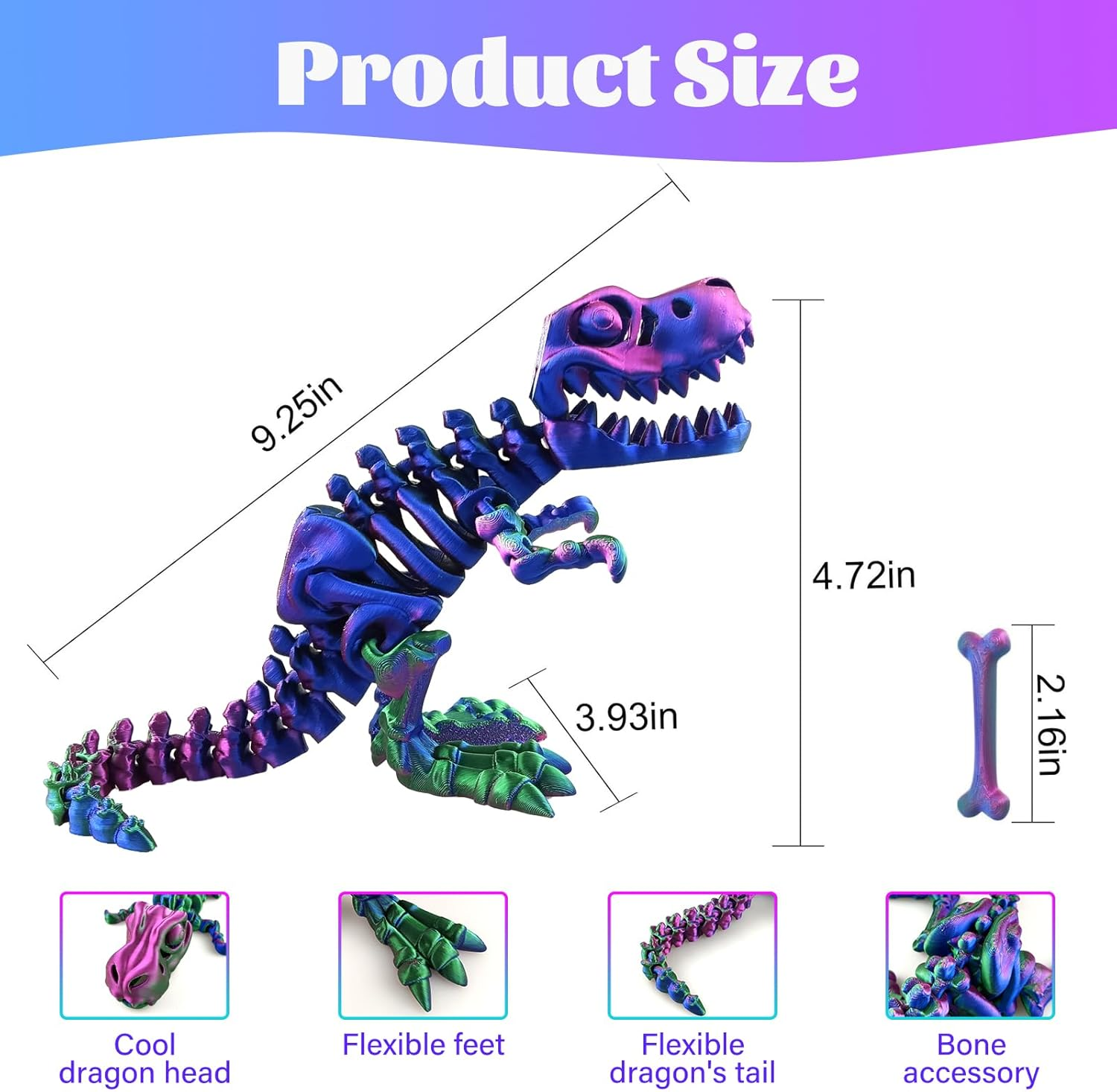 3D Printed Dinosaur Toy Bone, Skeleton Dinosaur Toy, Realistic Dragon Toy, Freestanding Collectible Figures, Fidget Toy for Autism/Adhd, Home Office Decoration image number 4