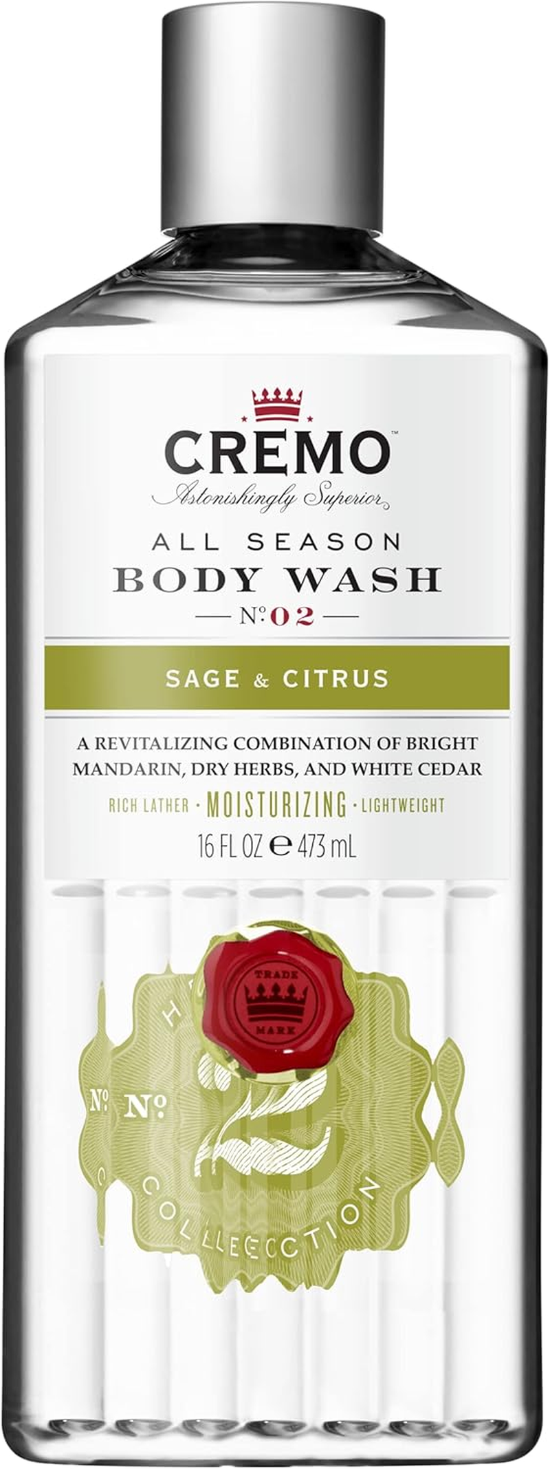 CREMO - Moisturising Body Wash for Men | Revitalising Shower Gel | Sage & Citrus Fragrance | 473Ml