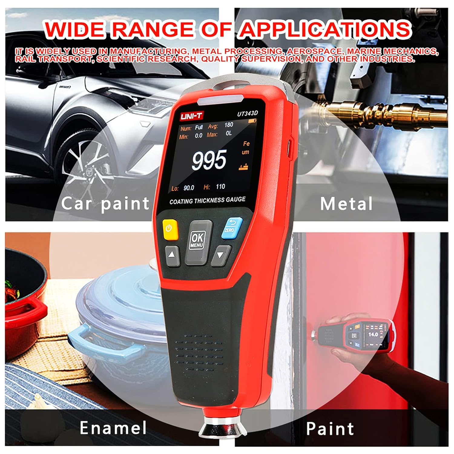 UNI-T UT343D Digital Coating Thickness Gauge Meter Tester Range 0 to 1250Um with USB Data Function image number 5