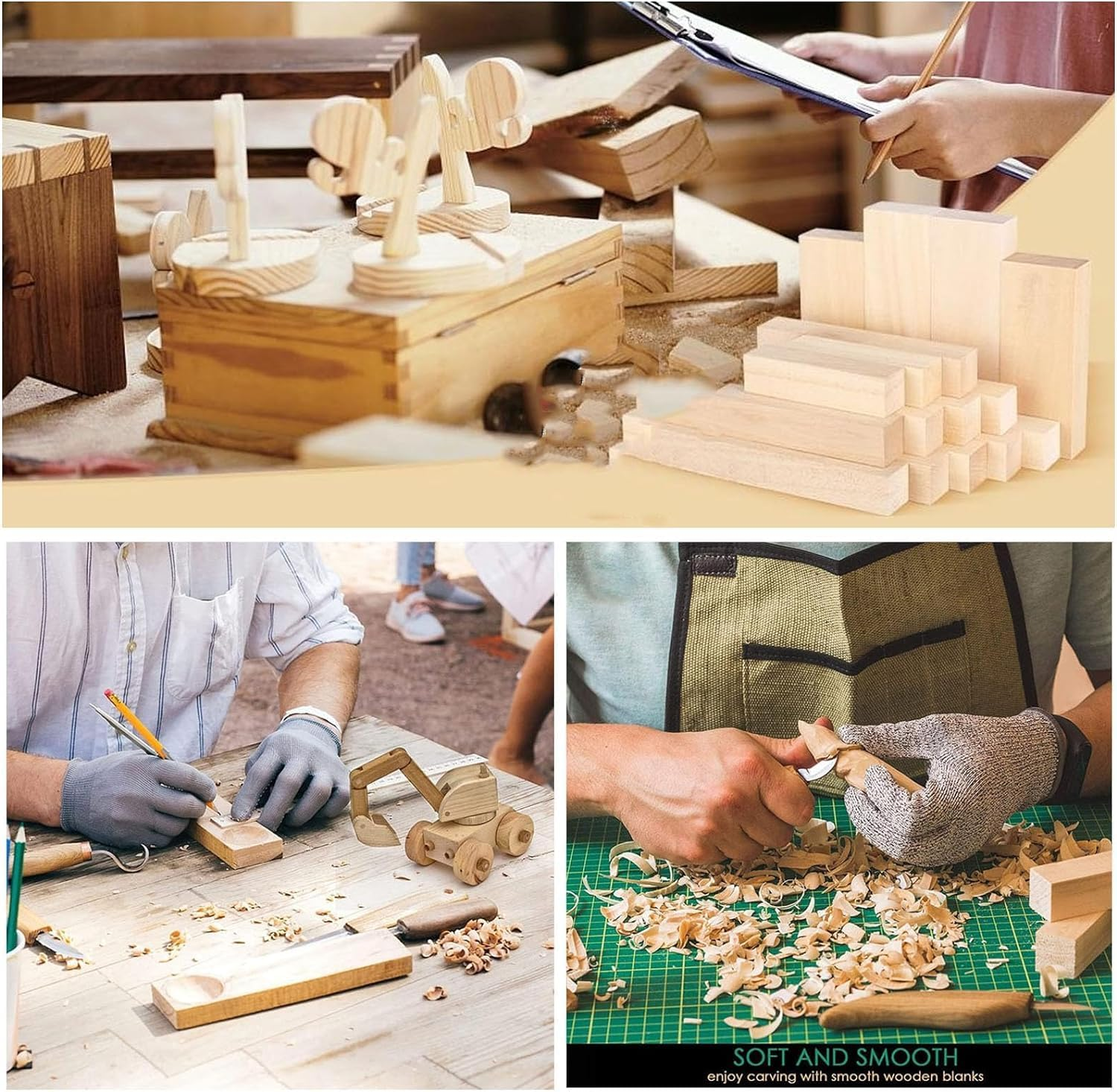 14 PCS Wood Carving Blocks, Basswood, Rectangular, 10 X 2.5 X 2.5 Cm, DIY, Carved Handicrafts image number 1