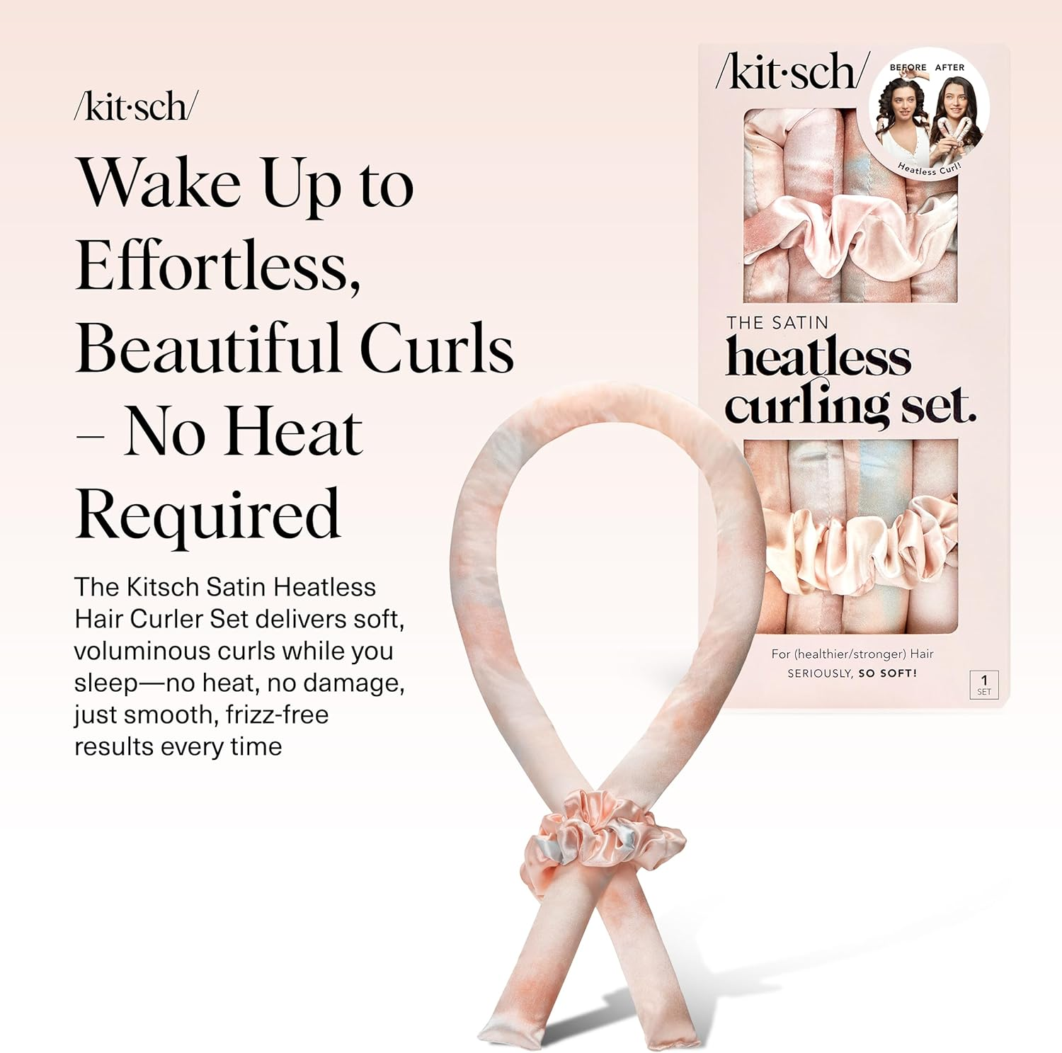 Kitsch Satin Heatless Curling Set - Hair Rollers for Effortless Heatless Curls | Sleep-In Hair Curlers | Includes Hot Rollers & Curling Rod Headband, Achieve Stunning Heatless Hairstyles, Sunsettiedye image number 6