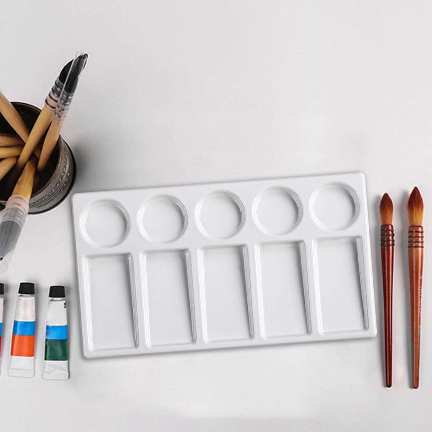 Perfeclan 10 Well Watercolor Paint Palette Ceramic Mixing Palette Premium Colour Mixing Tray for Beginner Painting Palette Dipping Tray, 19.2Cmx10.8Cm image number 3