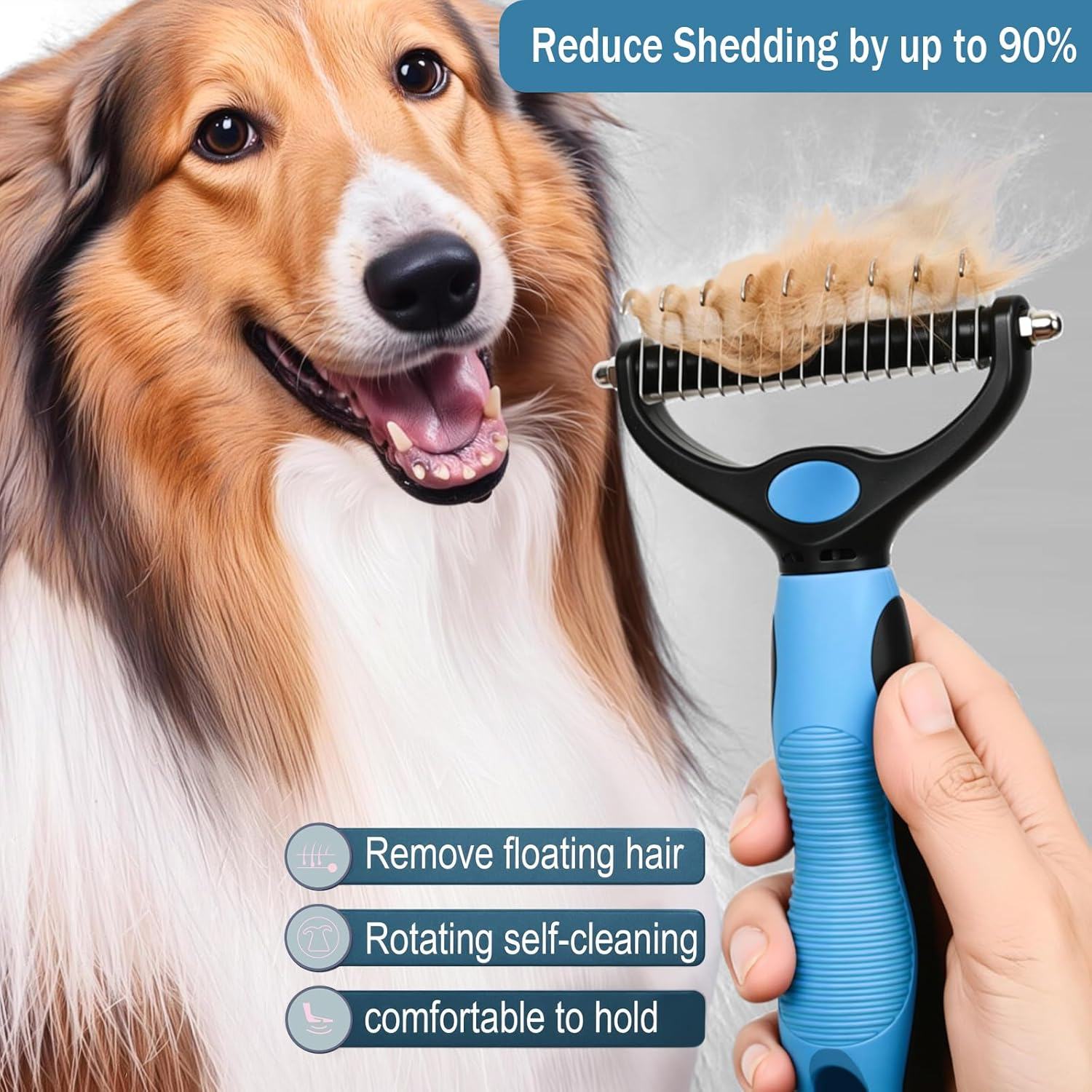 Dog Brush for Shedding | 3PCS Dog Grooming Brush Kit Including Double-Sided Dematting Comb | Self-Cleaning | Bath Brush | Suitable for Long & Short Haired Dogs | Cats(Blue) image number 6