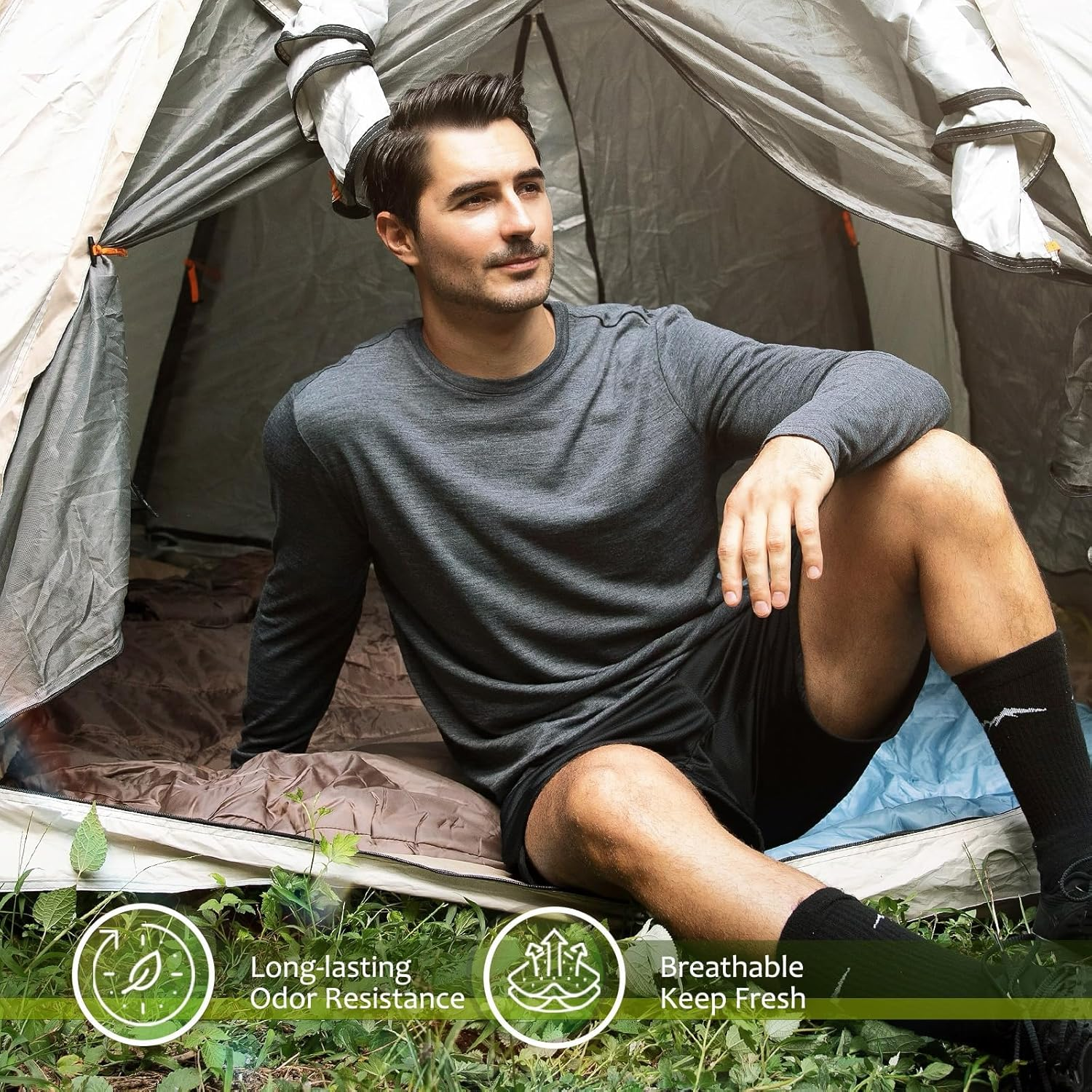 Merino Protect 100% Merino Wool Base Layer Mens Soft Long Sleeve Shirts Odor Resistance Thermal Underwear for Hunting Hiking image number 7