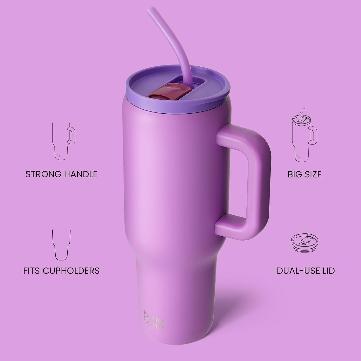 Bottle Bottle 40 Oz Tumbler with Handle and Straw,Stainless Steel Vacuum Travel Mug,Car Cup with Straw, Stainless Steel Vacuum Water Bottle for Gifts Party Office Coffee (Purple Sunset) image number 6